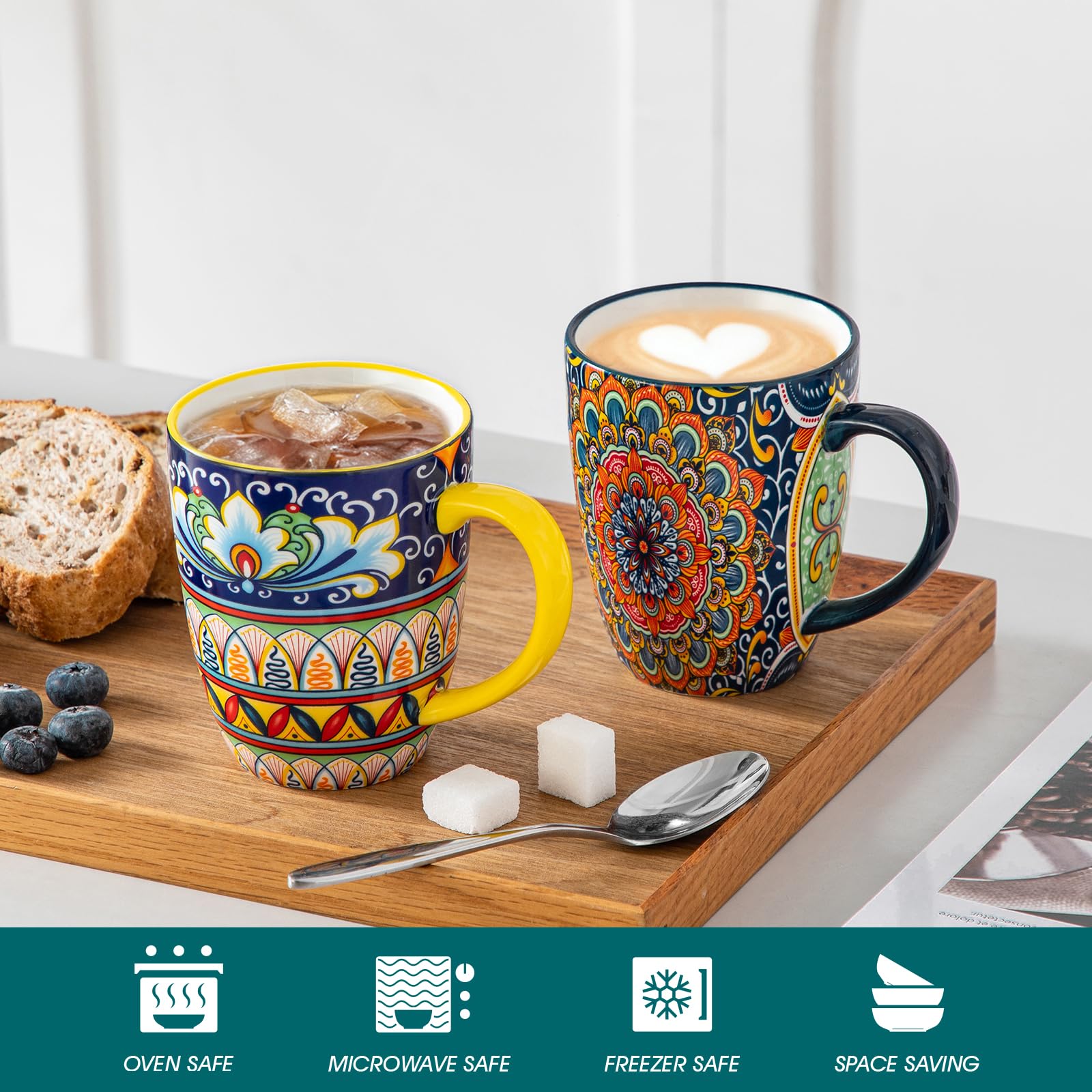 vancasso Kaffeetassen Set 6er, SIMI Tassen Set mit Henkel, 360ML Kaffeebecher Porzellan, Böhmisches Teetassen, kaffeeservice 6 personen