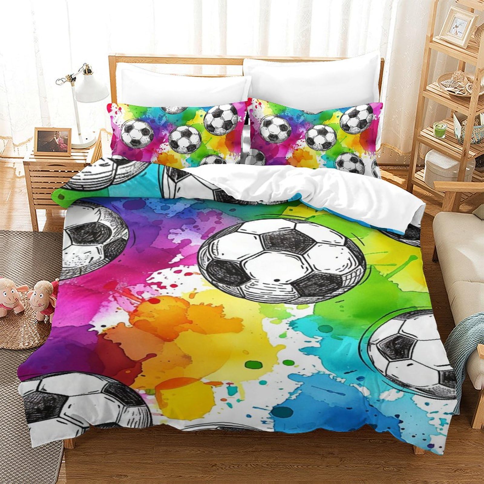Housse de couette football hypoallergénique et facile à repasser 140x200