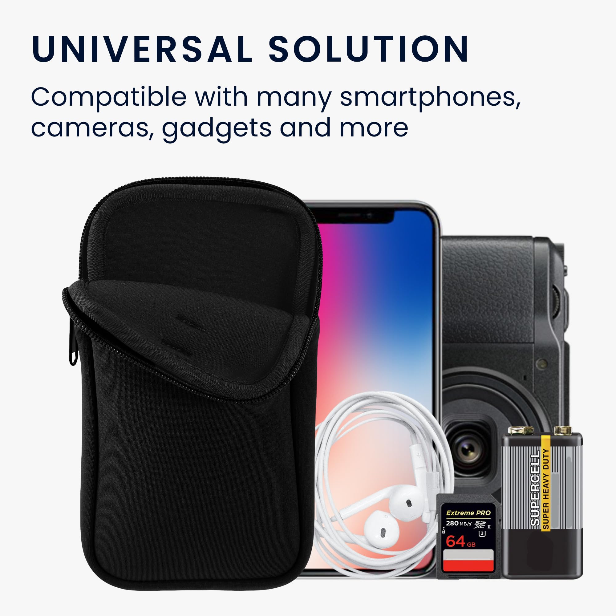 kwmobile Handy Tasche zum Umhängen für XL - 6,7/6,8" - Hülle mit Band - Neopren Cover mit Reißverschluss - 17,2 x 8,4 cm - Necklace Case in Schwarz