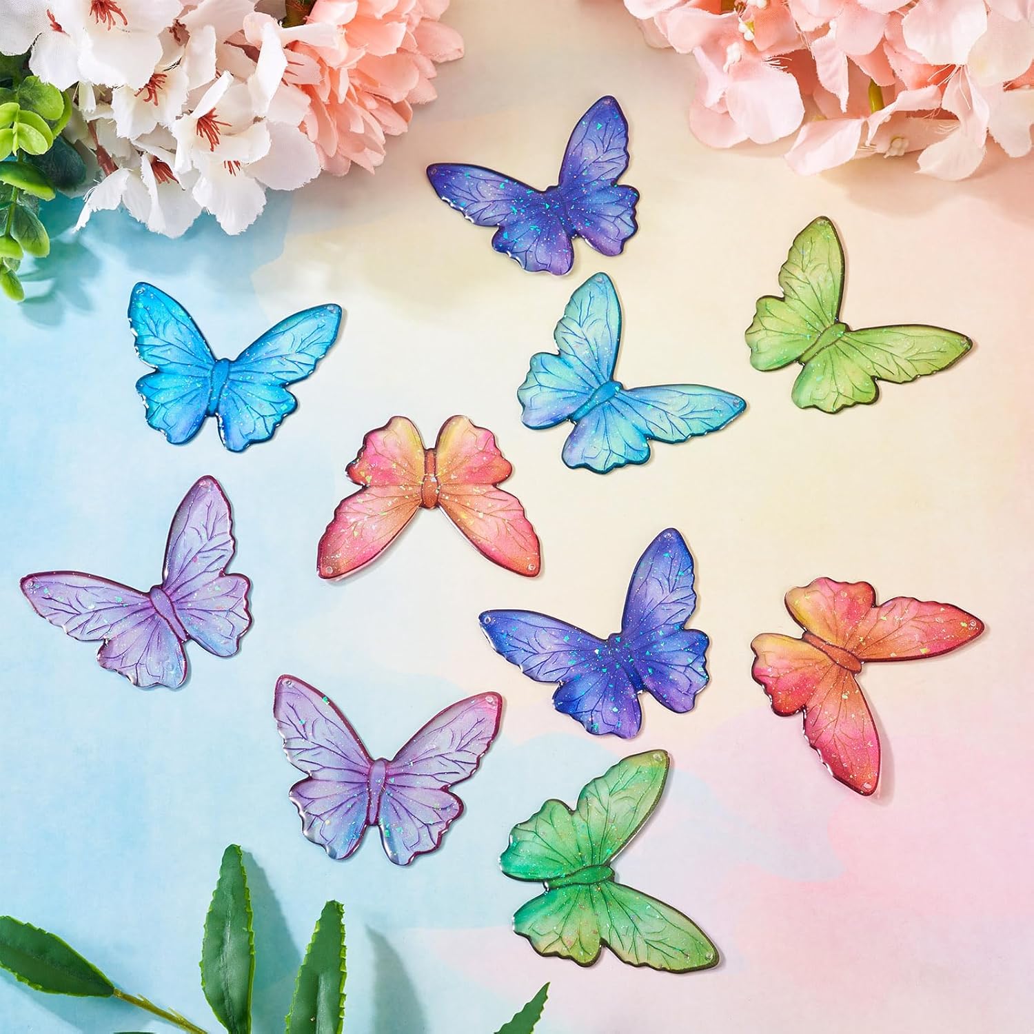 FASHEWELRY 10Pcs Transparent Resin Butterfly Charms 2 Holes Colorful Insect Wings Pendants Big Resin Charms for Earring Bracelet Necklace Jewelry Making - Image 6