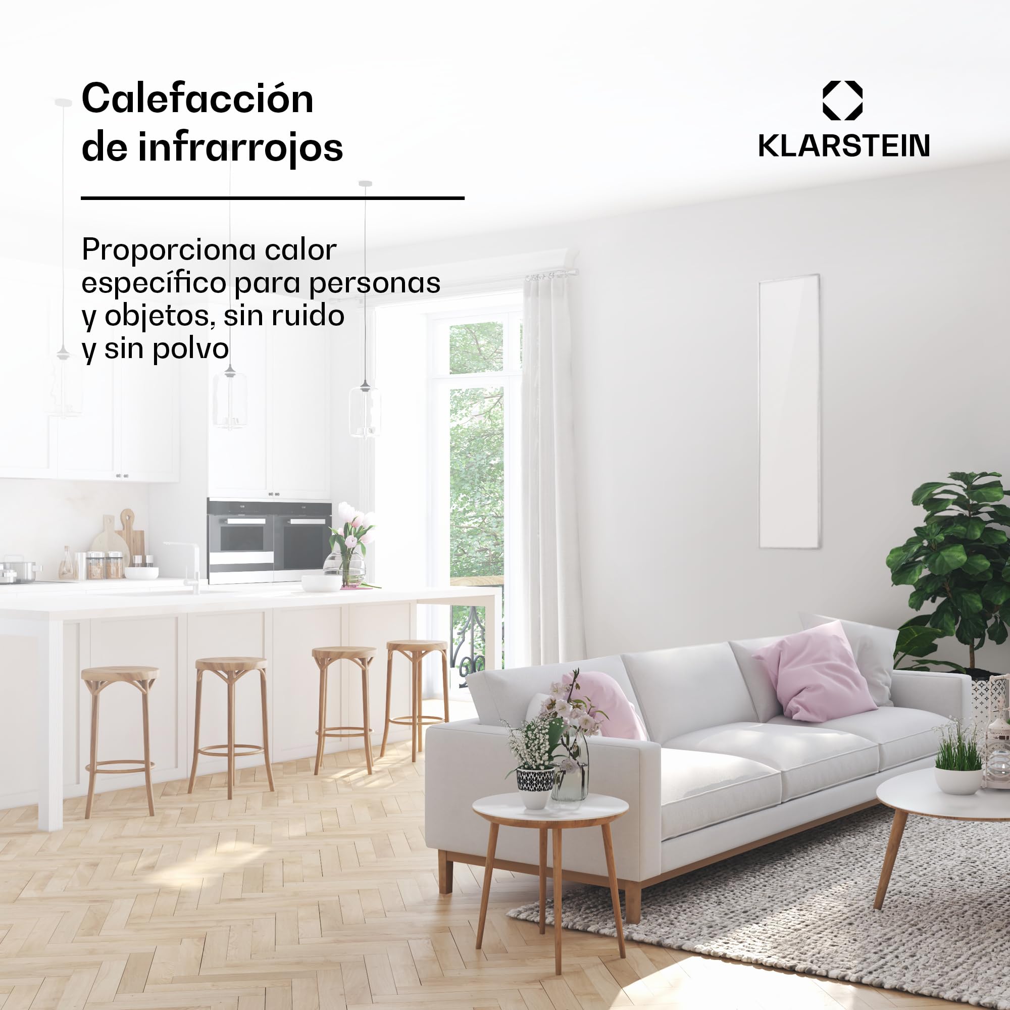 Klarstein Air Radiador Electrico Bajo Consumo Infrarrojo de 360W para Casa, Mando a Distancia, Detector Ventanas Abiertas, Termostato, Radiadores Infrarrojos Pared, Calefactores Sin Emisión de CO2