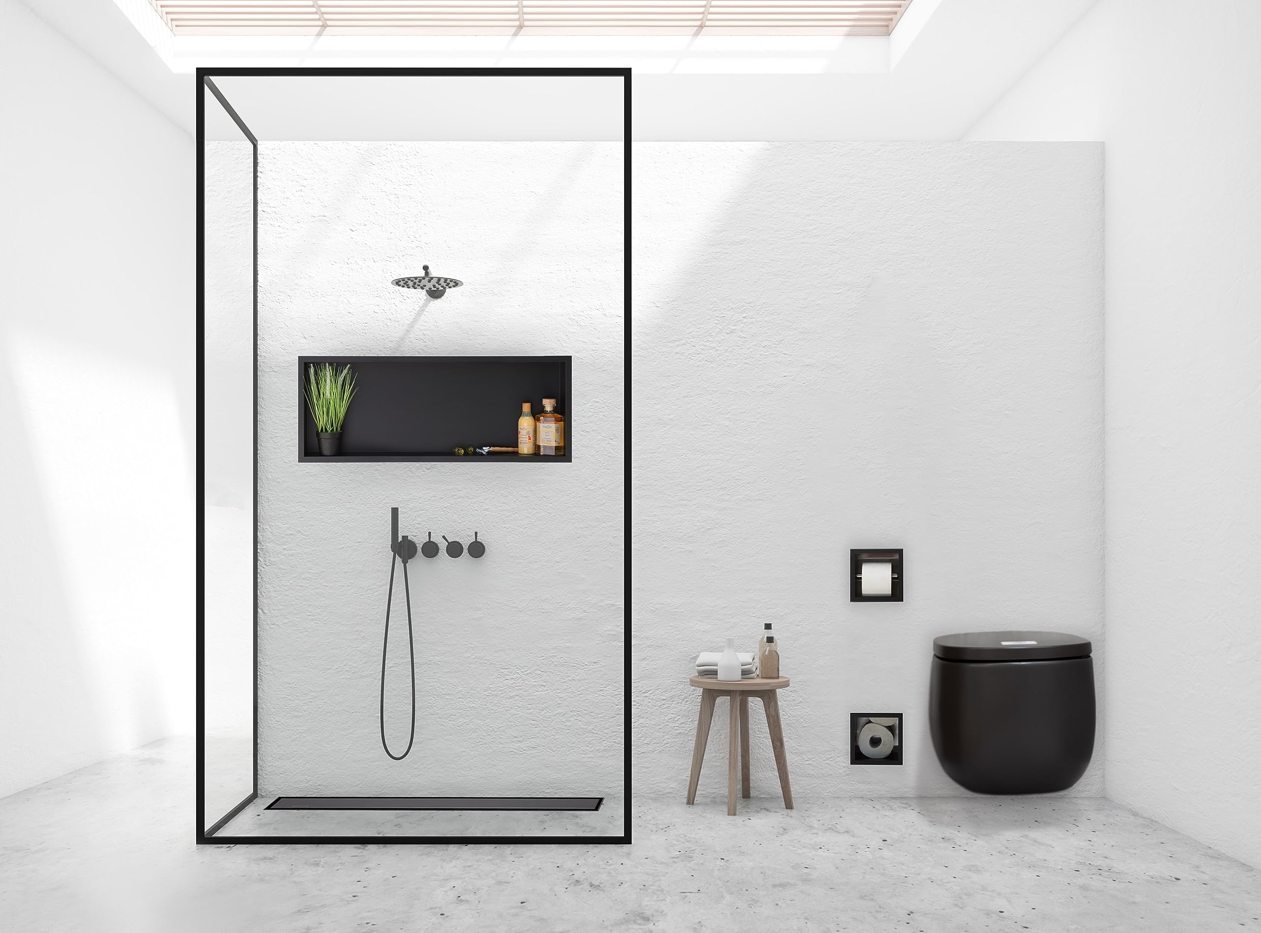 Wall-Box One Acero Inoxidable Negro 90x30x10cm Nicho de Ducha de Pared Impermeable