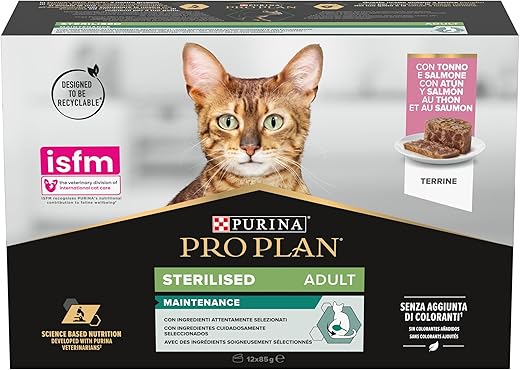 Purina Pro Plan – Comida húmeda para gatos adultos esterilizados Purina Pro Plan Maintenance mousse atún y salmón. 1020 g