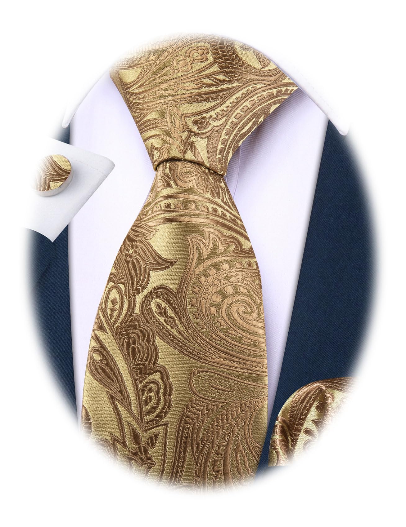 Barry.Wang Paisley Tie Fashion Set Hanky Cufflinks Neckties for Men Woven Silk