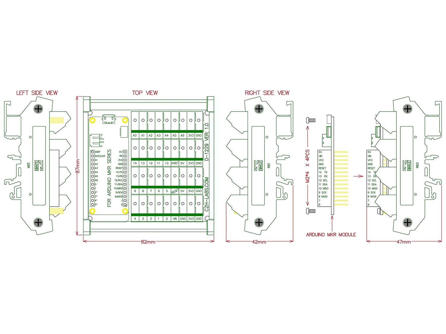 DIN Rail Mount Screw Terminal Block Breakout Module Board for Arduino MKR.