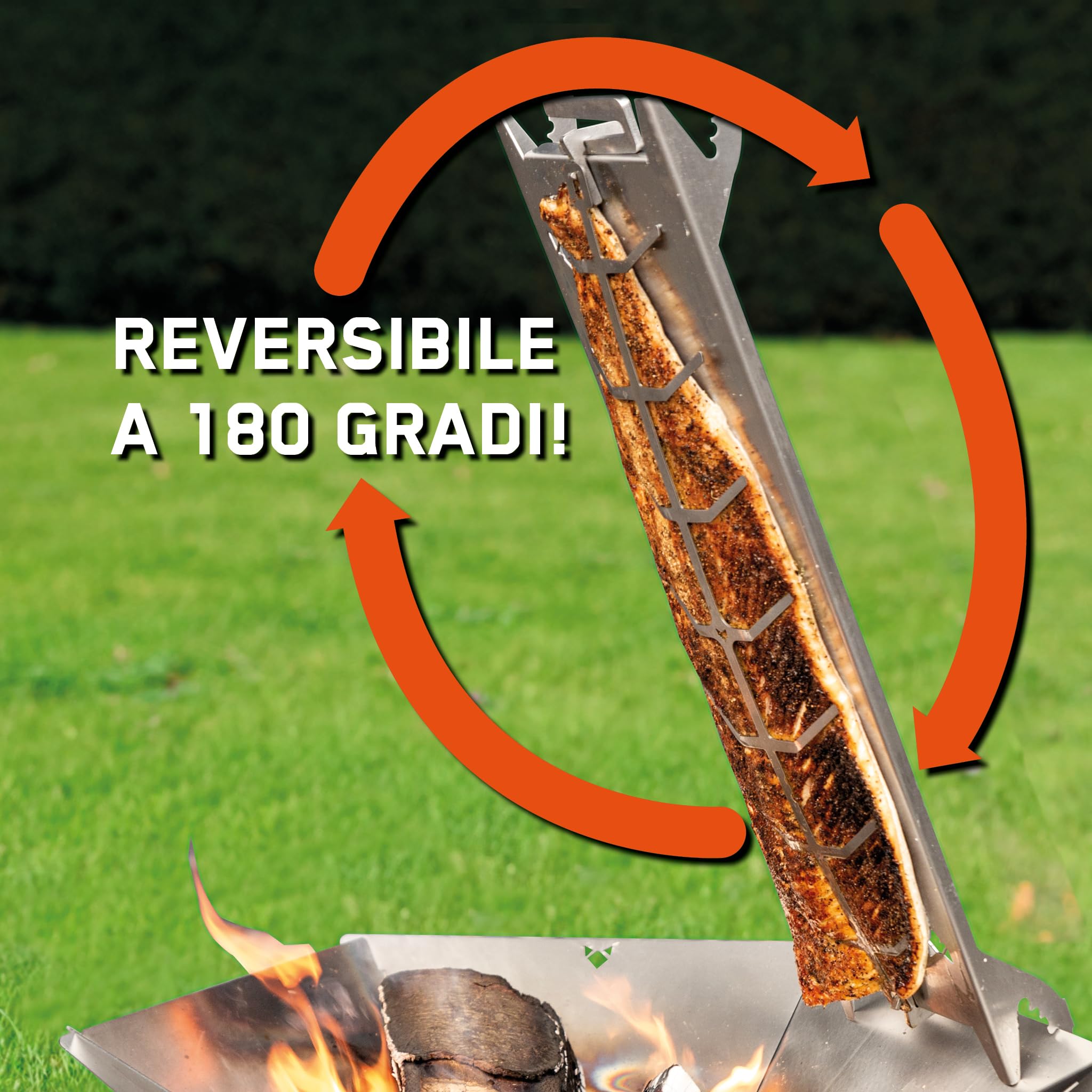 FENNEK Supporto per Salmone in Acciaio Inox per braciere e Barbecue a Sfera, con Speciale meccanismo di serraggio, Perfetta Alternativa al Tagliere per Salmone di Fiamma, Made in Germany