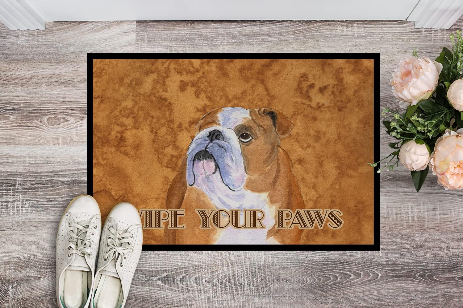 Caroline's Treasures SS4893JMAT Bulldog English Wipe Your Paws Doormat 24x36 Front Door Mat Indoor Outdoor Rugs for Entryway, Non Slip Washable Low Pile, 24H X 36W