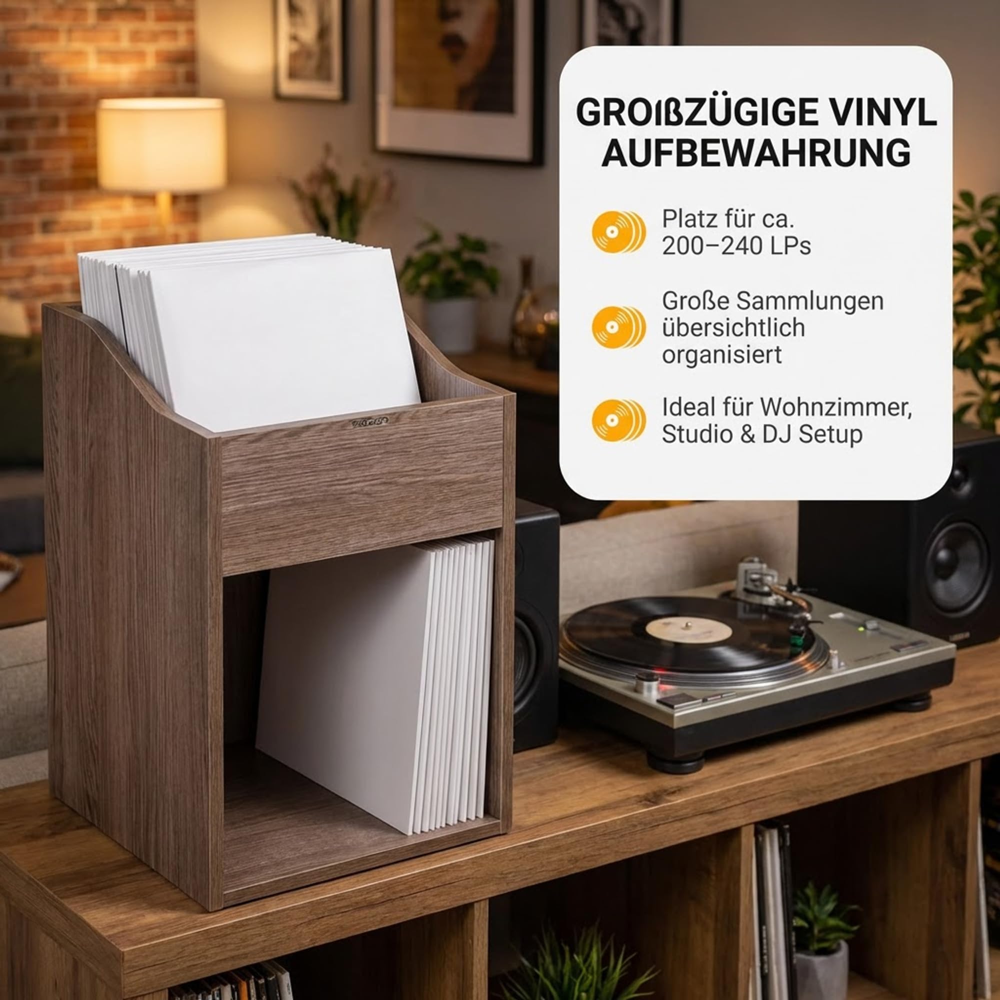 Zomo VS-Box 100/2 Vinyl Aufbewahrungsbox - 360 x 335 x 560 mm - Walnuss - MDF Holz - Regal für Schallplatten 200 bis 240 LPs
