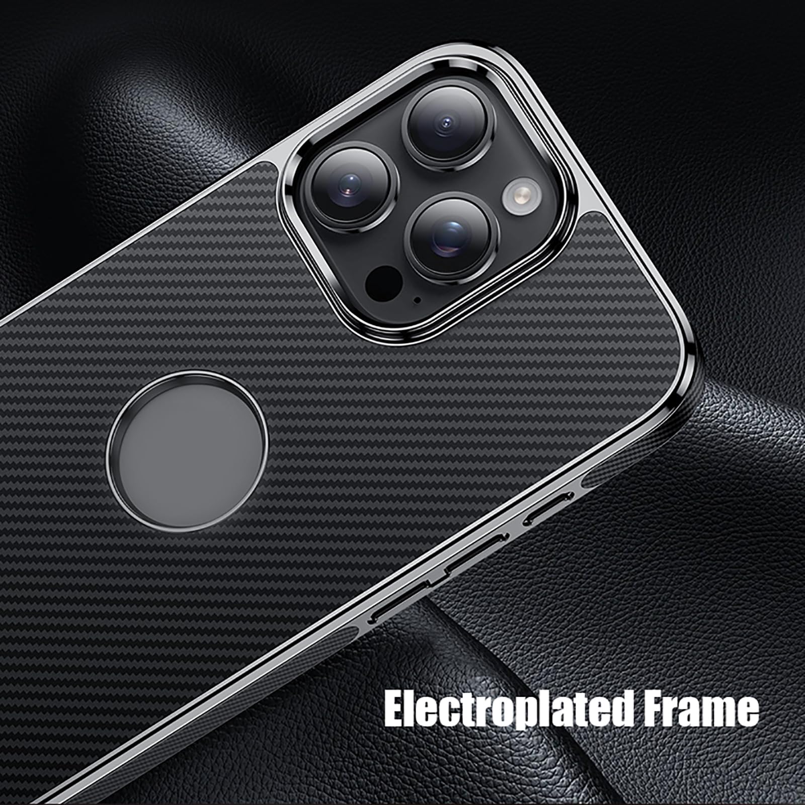 Skórzane etui na iPhone 16 Pro Max/16 Pro/16, smukłe, luksusowe włókno węglowe, galwanizowane etui z logo widokiem ochronne, fioletowe, 16 ProMax