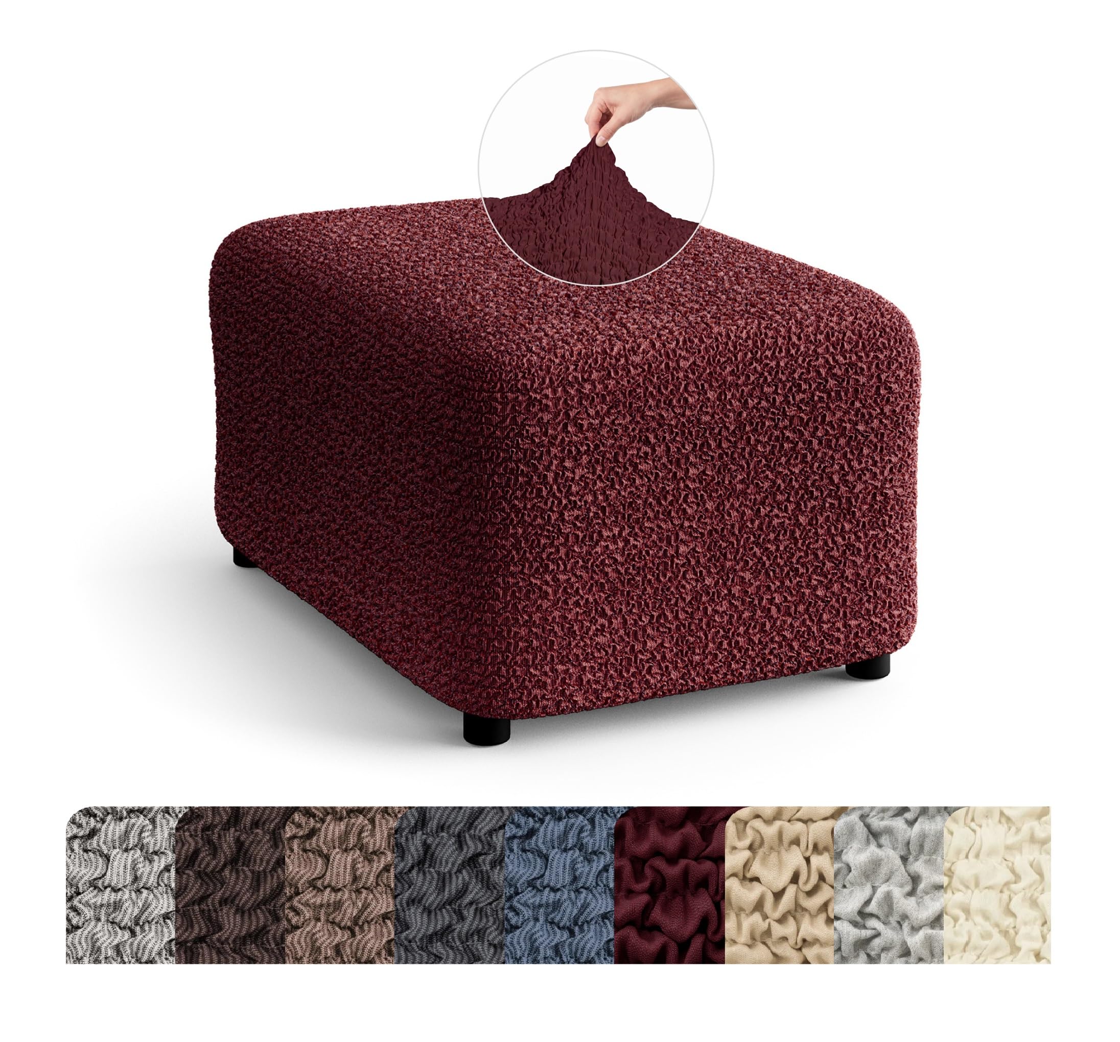 PAULATO BY GA.I.CO. Ottoman Cover - Stool Cover - Pouf Slipcover - Soft Polyester Fabric Slipcover - 1-Piece Form Fit Stretch Stylish Furniture Protector - Bordo (35" d x 27" w x 17" h)