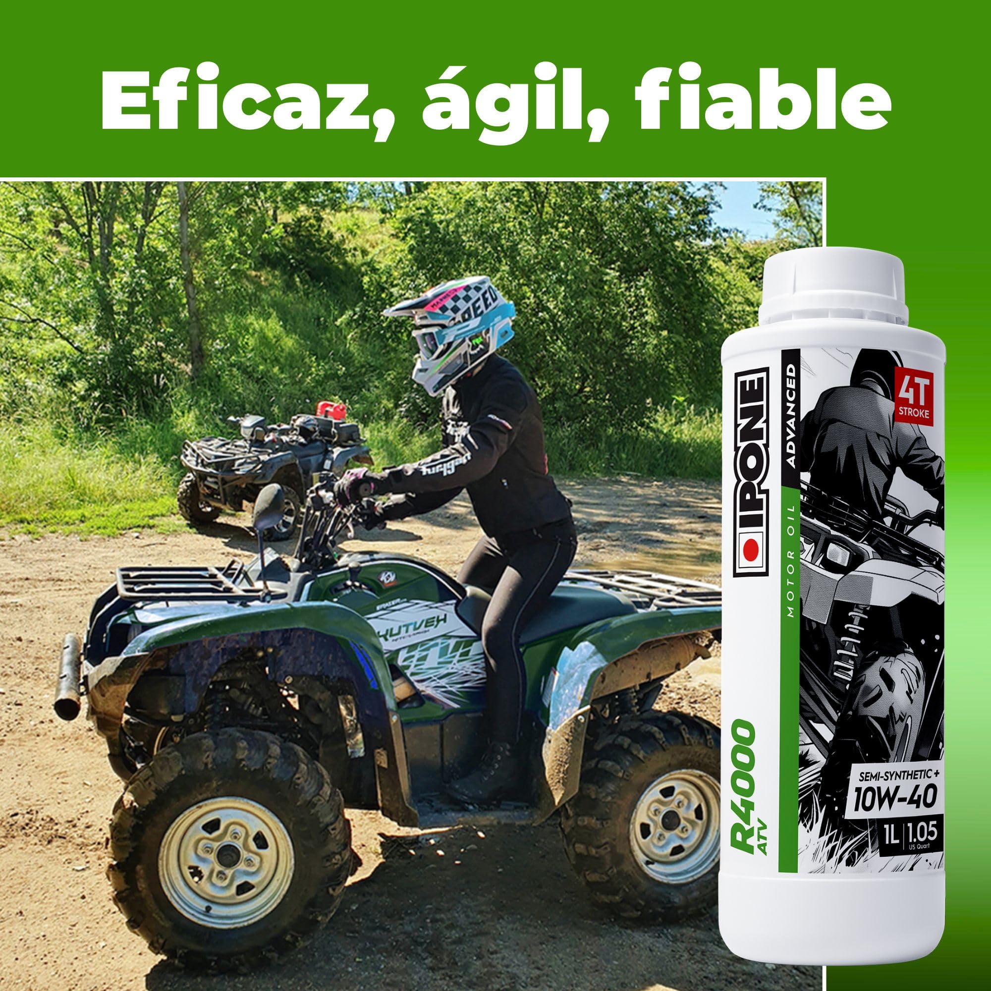 IPONE – Aceite de Motor para Quad 4 Tiempos 10W40 R4000 ATV – Envase de 4 litros – Semi-Sintético+ – Gama Advanced – Protección Duradera del Motor – Mayor Vida útil del Aceite
