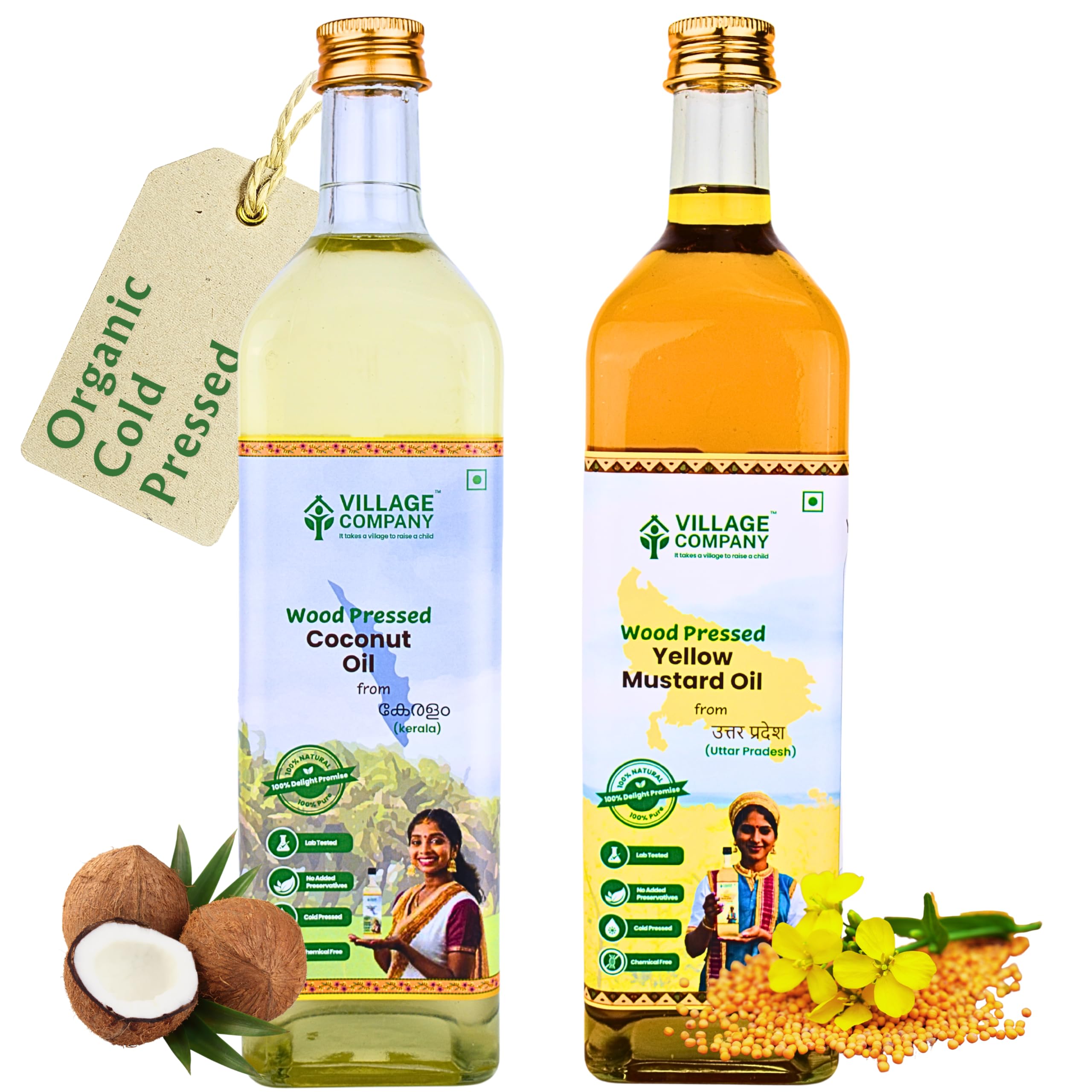 Village Company Combo of Cold Pressed Coconut Oil and Yellow Mustard Oil | Wood Pressed | Glass Bottle (1 Ltr Each) (B0D3XQLVBF) Amazon Price History, Amazon Price Tracker