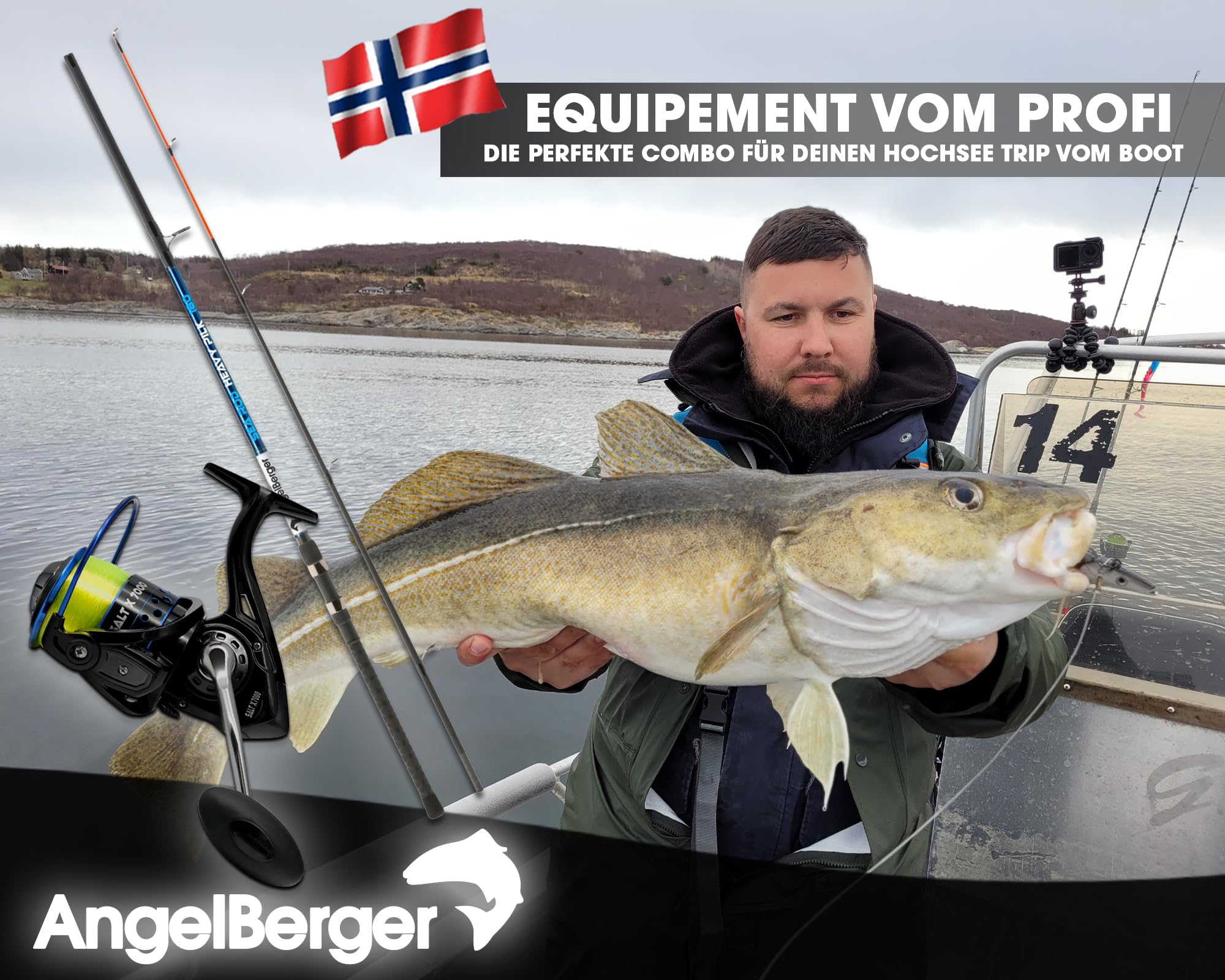 Angel Berger Meerescombo Angelset Norwegen Pilkset Pilkrute mit Stationärrolle Meeresangeln Norway Meeresangelset