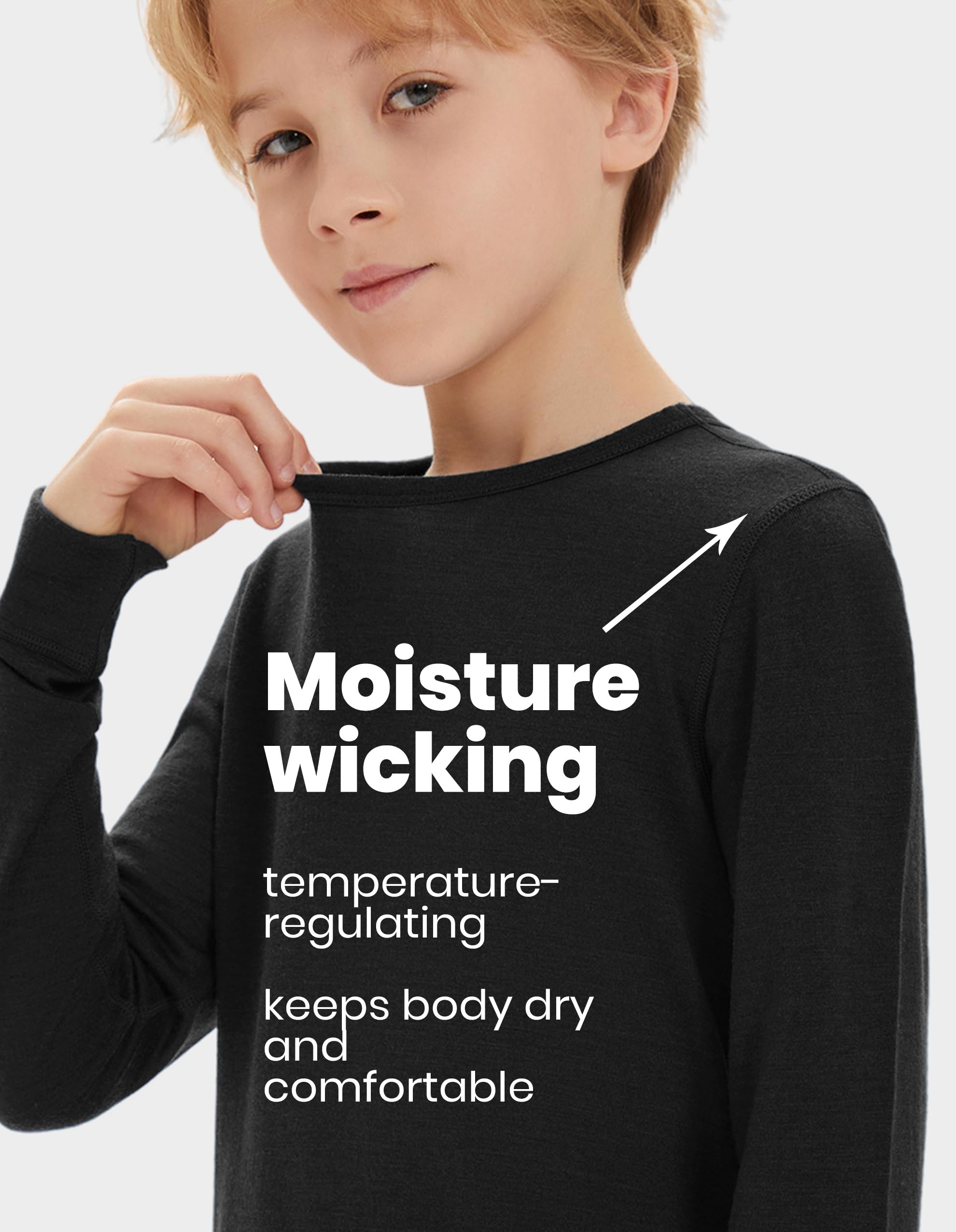 Iguana Camiseta térmica unisex para niños y niñas, 100 % lana merina, capa base