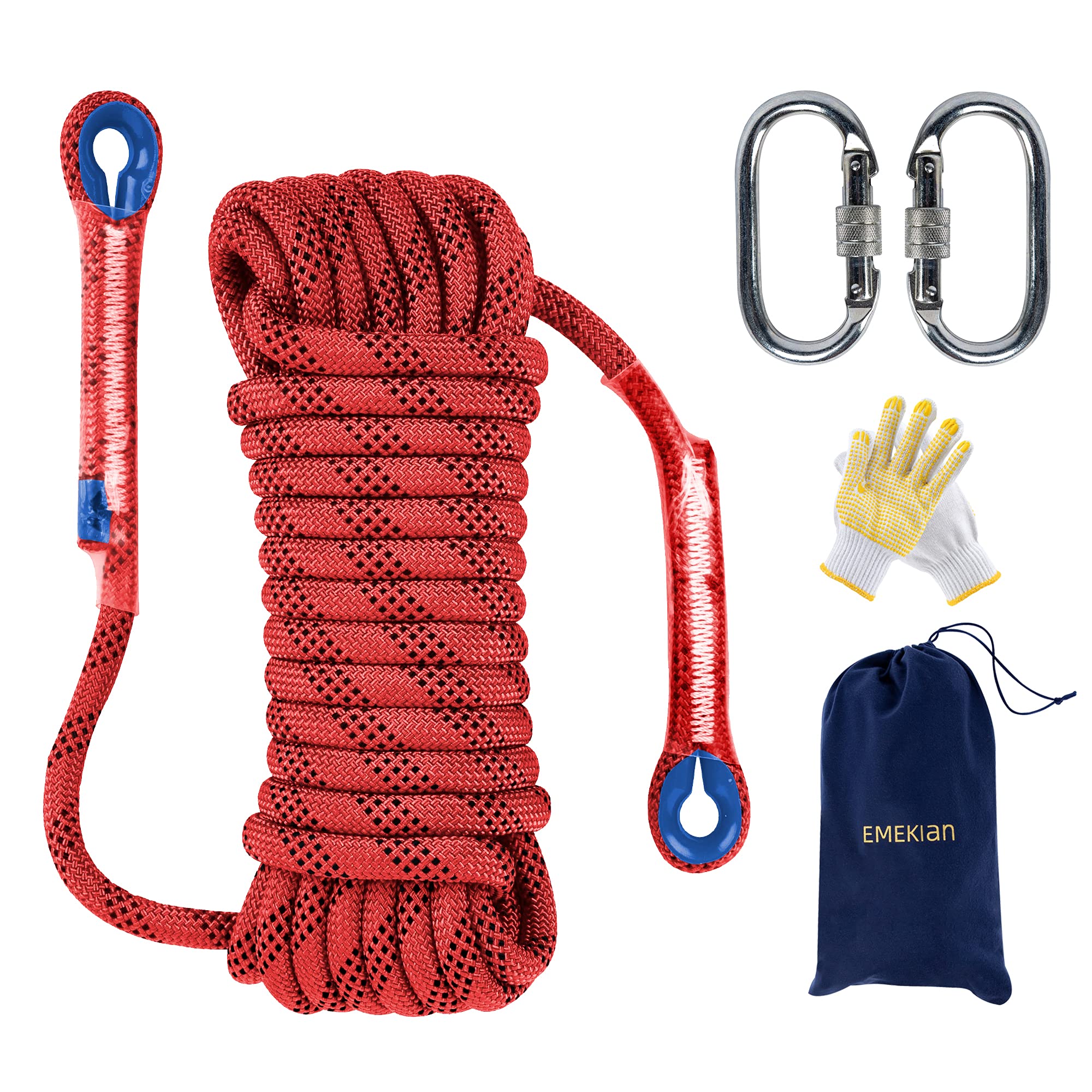 EMEKIAN 10mm/12mm/14mm Indoor Outdoor Climbing Rope, Static Rock Climbing Rope for Escape Rope, Ice Climbing Equipment, Fire Safety Rescue Rope, with Non-Slip Gloves