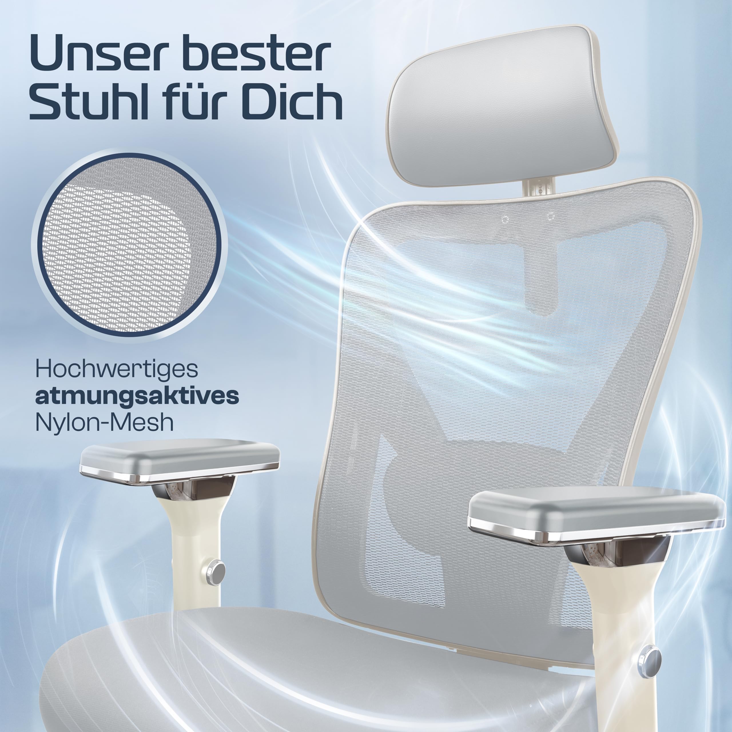 CLOUVOU CleverSeat Bürostuhl Ergonomisch [TESTSIEGER] | Drehstuhl 150kg Schreibtischstuhl | Büro Stuhl & Gaming Stuhl | Home Office Chair Ergonomic | Atmungsaktiver Computerstuhl