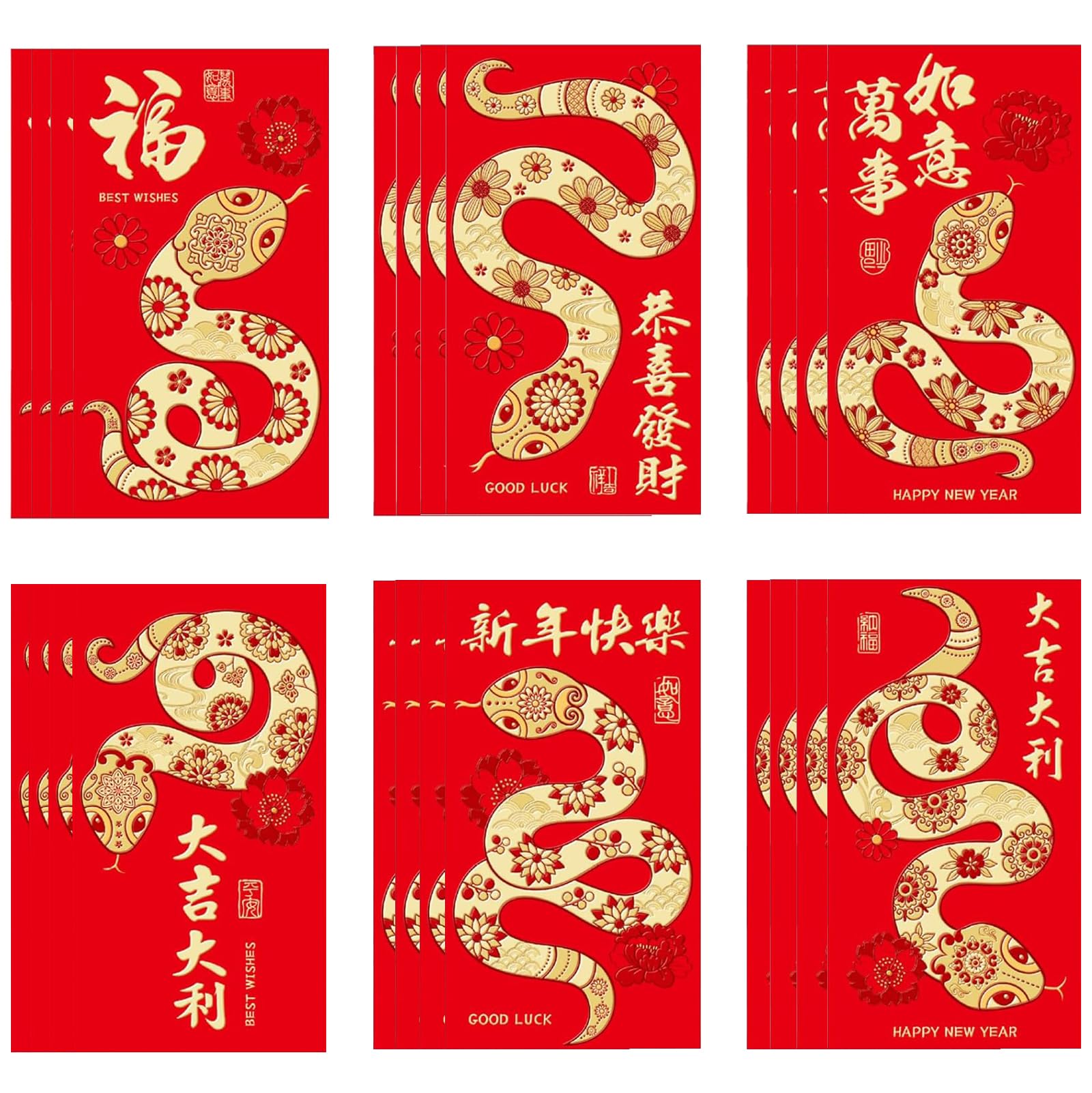 24 rote Umschläge, 2025 rote Briefumschläge, Schlangenjahr, chinesische rote Umschläge, 2025 Chinesisches Jahr der Schlange, rote Umschläge für Neujahr, Frühling, Festival, Geschenk