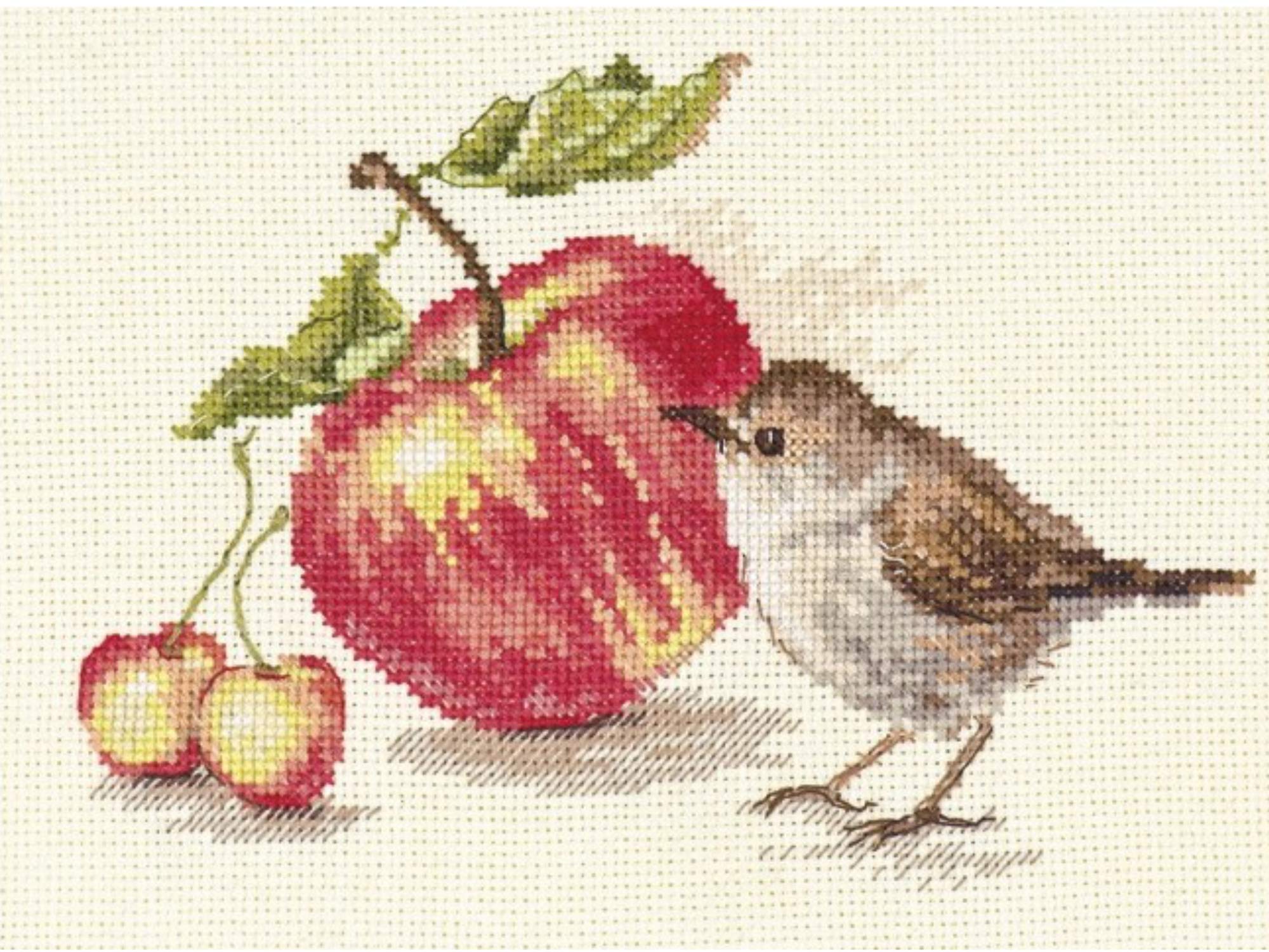 Alisa Cross Stitch Kit - Bird and an Apple