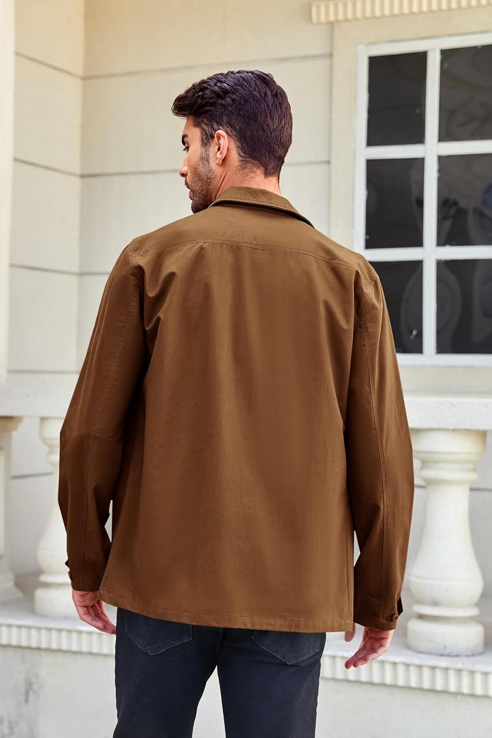 Runcati Mens Lightweight Safari Jacket Button Up Cotton Outdoor Military Cargo Long Sleeve Outwear - Image 3