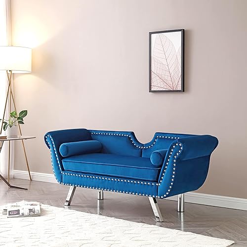 Holaki Sofá biplaza de terciopelo de 61 pulgadas, sofá Chesterfield tapizado con 2 almohadas redondas, sofá biplaza moderno de mediados de siglo con