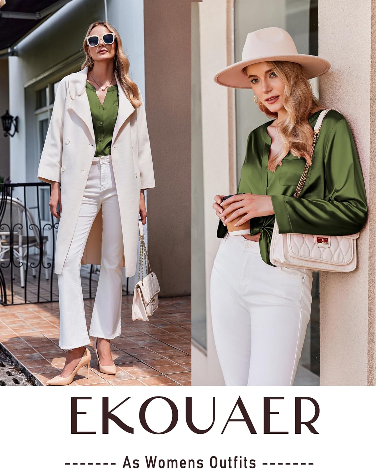 Ekouaer Silk Pajamas For Women 2 Piece Set Satin Pjs Long Sleeve Button Up Sleepwear Comfy Lounge sets - Image 5