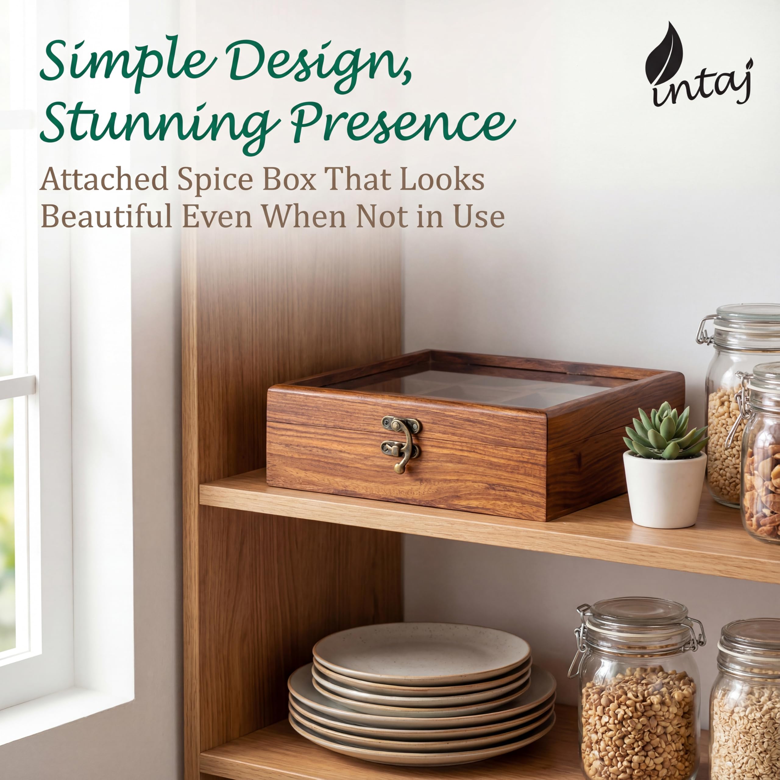 Scatola portaspezie in legno quadrata Masala Dabba 9 scomparti per condimenti erbe aromatiche armadio dispensa cassetto scaffale portaoggetti ripiano ripiano regalo per cucina casa cuochi set