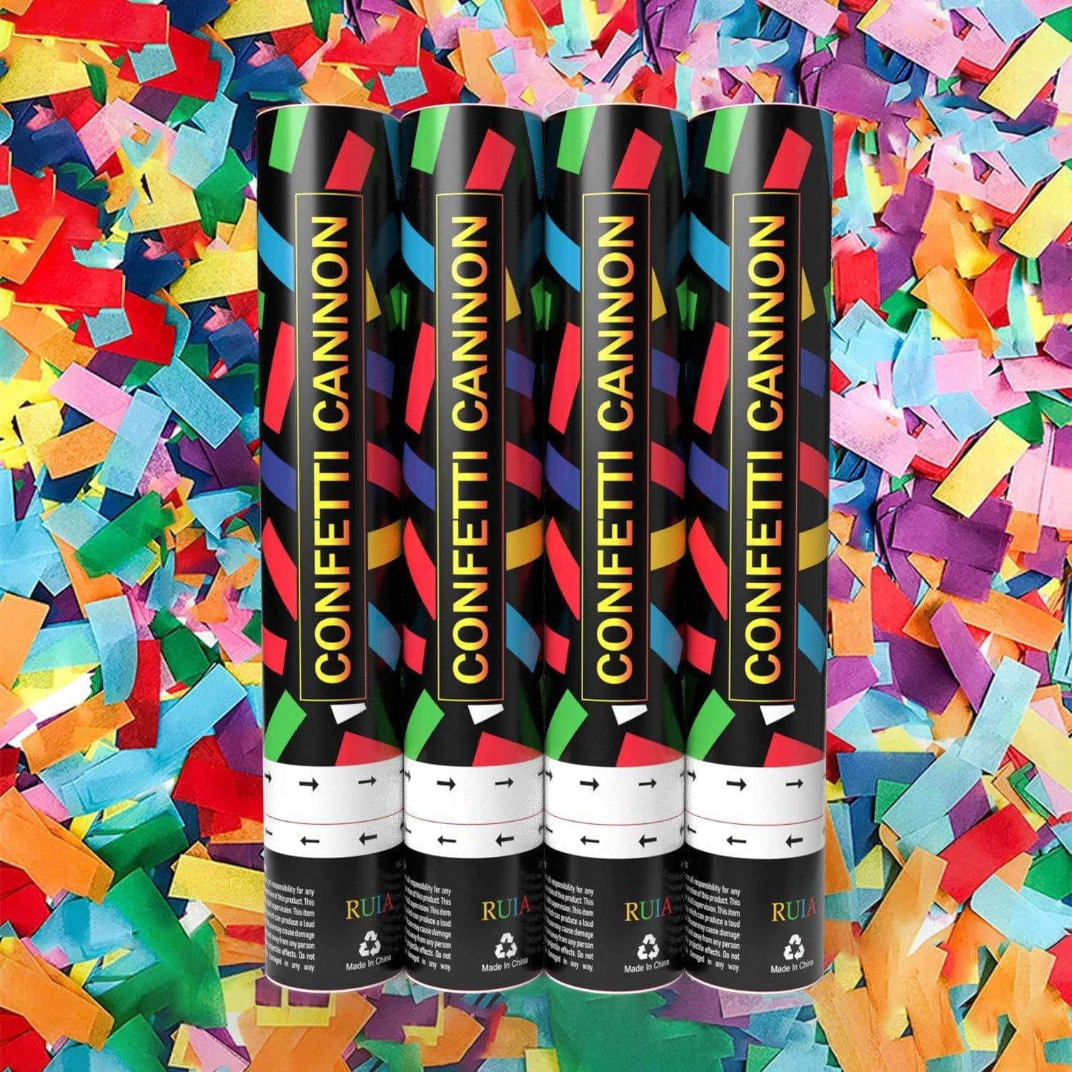 Confetti Cannons Multicolor Party Poppers Confetti Shooters,Biodegradable 100% and Air Powered Party Confetti Popper Perfect for Birthday, Graduation,and Other Party Or Celebration (4PCS)