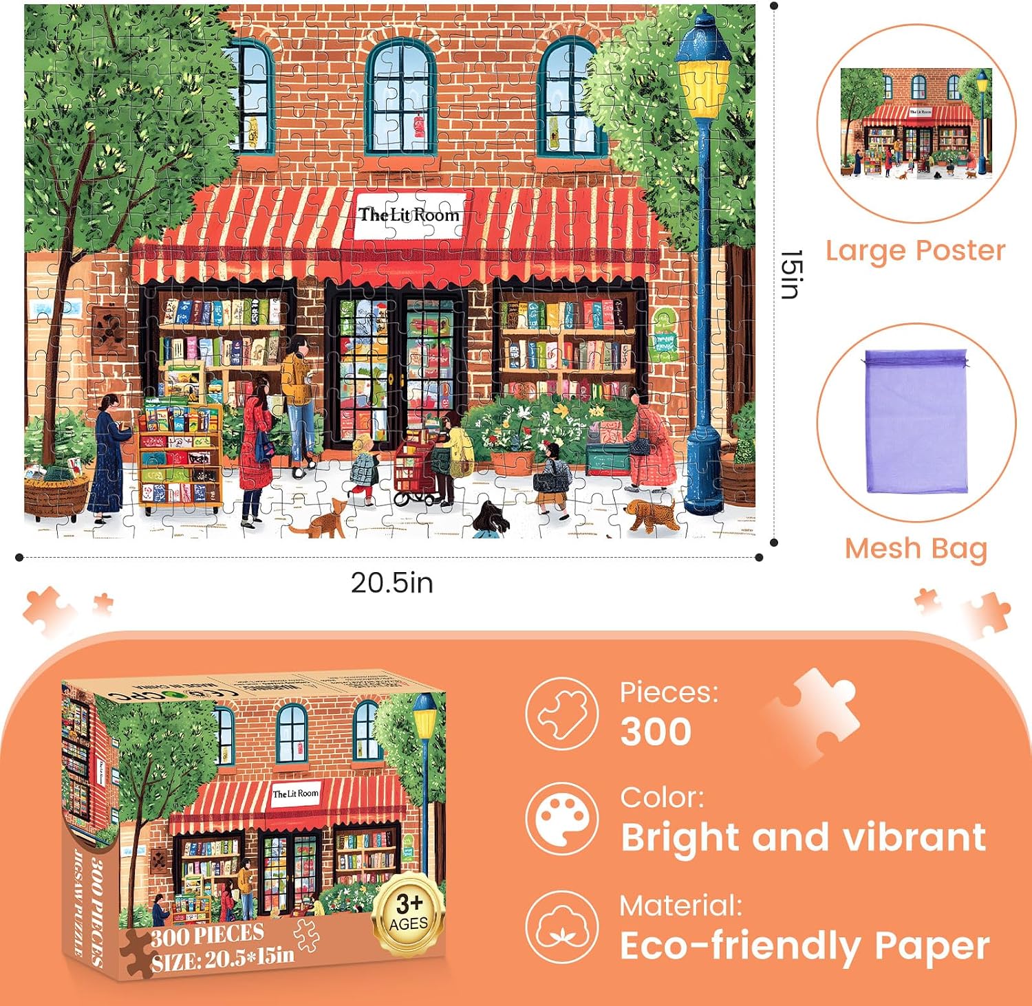 300 Piece Puzzles for Adults,Cozy Bookstore Jigsaw Puzzles 300 Pieces image 2