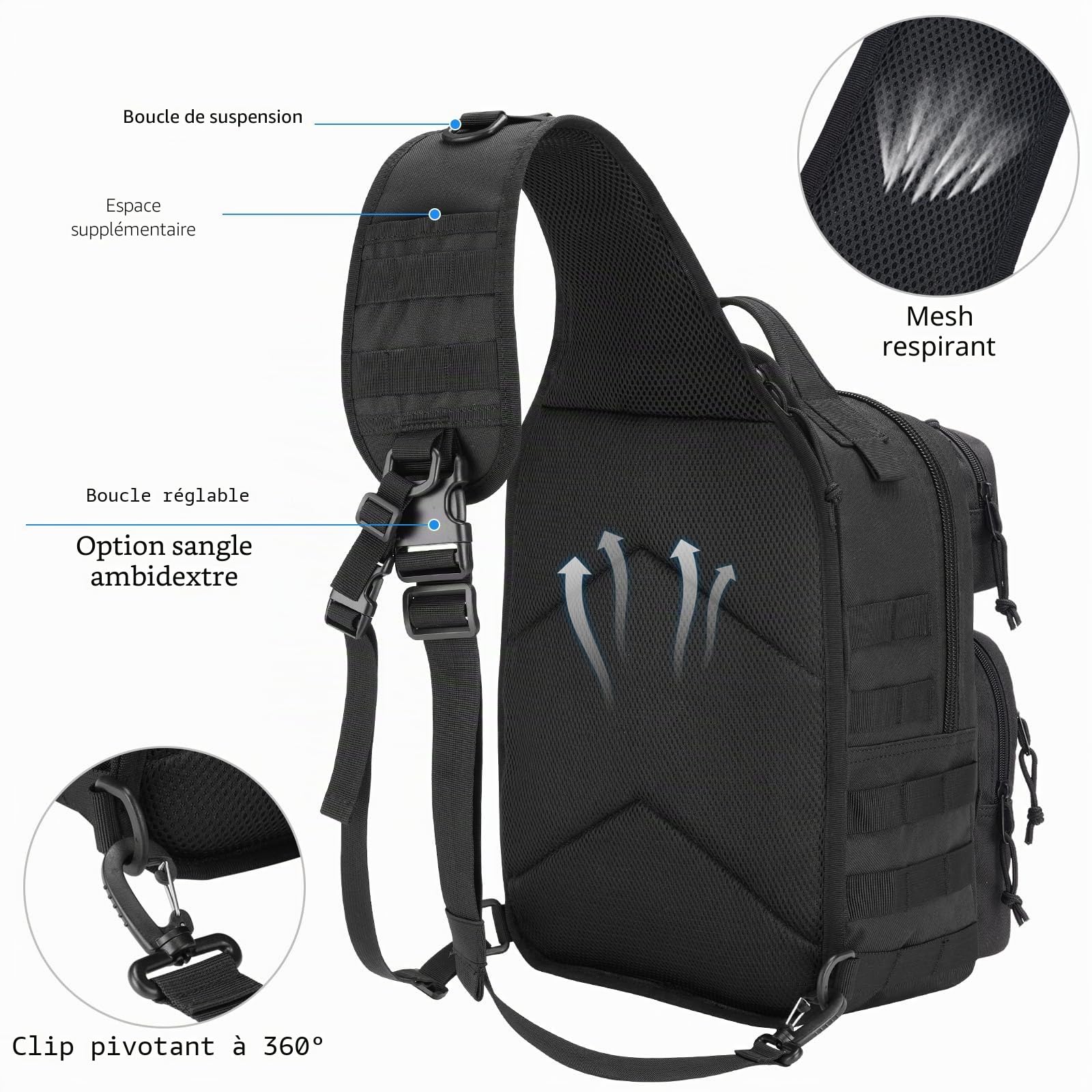 Sac à dos tactique pour homme - Sac à bandoulière militaire Molle Army Assault - Sac tactique amovible avec porte-bouteille - Sac de travail pour EDC, randonnée, camping