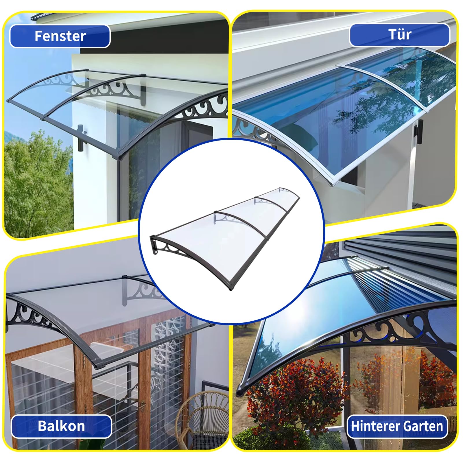Haustürvordach Modern Design, Neutrale Farbe passt zu Jeder Fassade, Bietet Schatten und Lärmschutz, Mit Befestigungsmaterial für Einfache DIY-Installation（120x200cm）