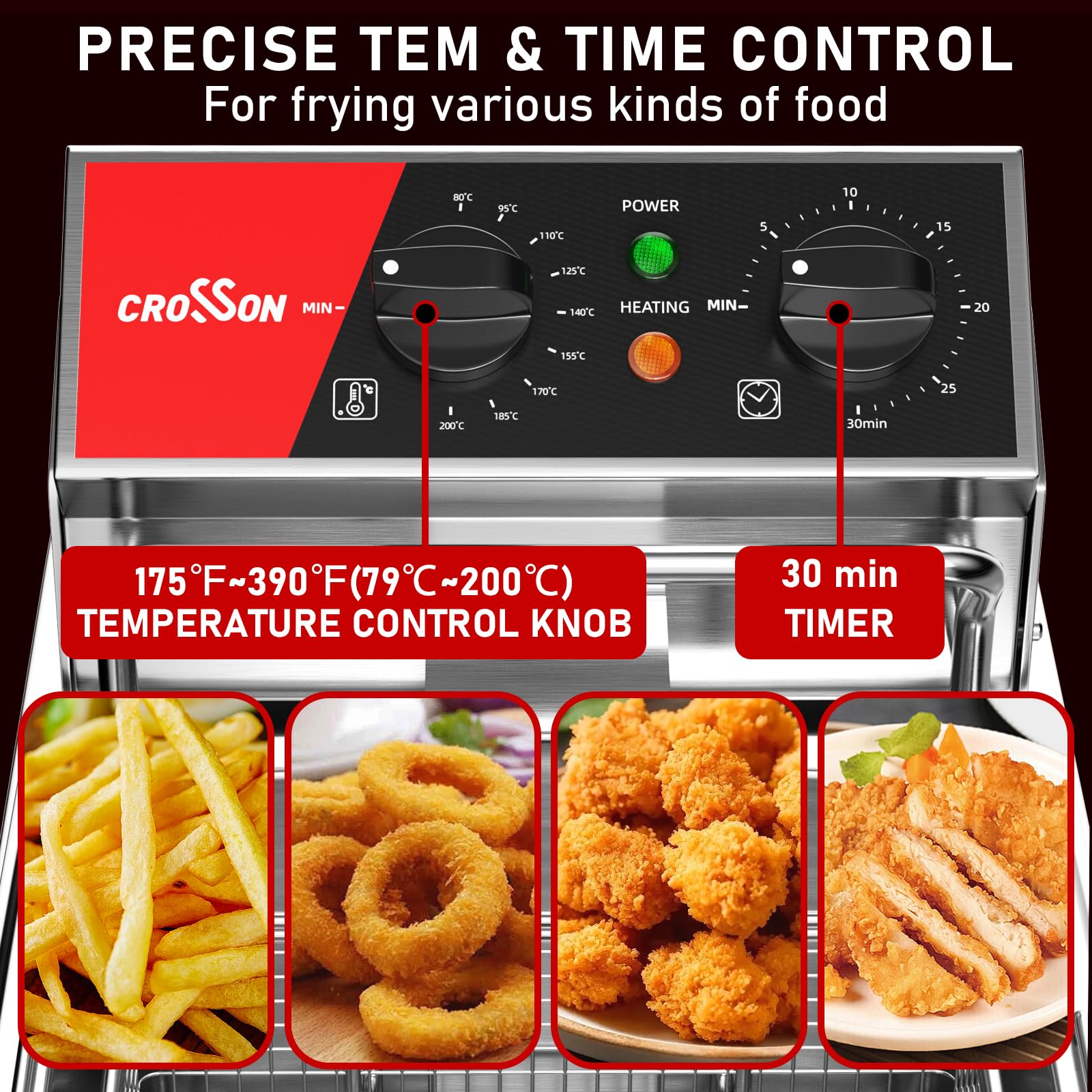 Comptoir de friteuse électrique CROSSON répertorié ETL 13Lbs avec panier solide facile à assembler, récipient d’huile amovible pour restaurant à usage domestique-230V, friteuse commerciale 3000W
