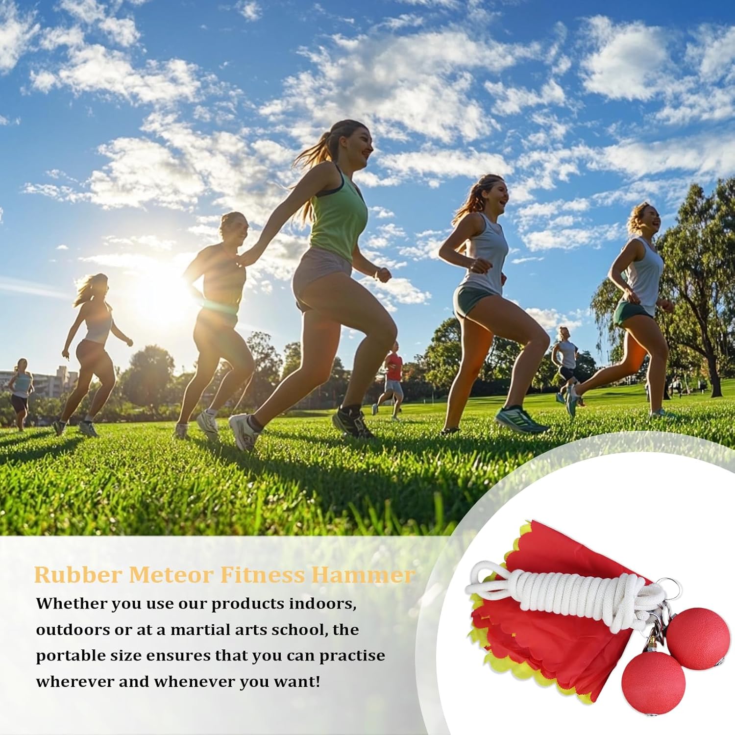 Rope Dart Meteor Hammer, Rubber Throw Weight, Shoulder Reliever Ball Swing Exerciser Kit, Kung Fu Training Equipment (2 balls）