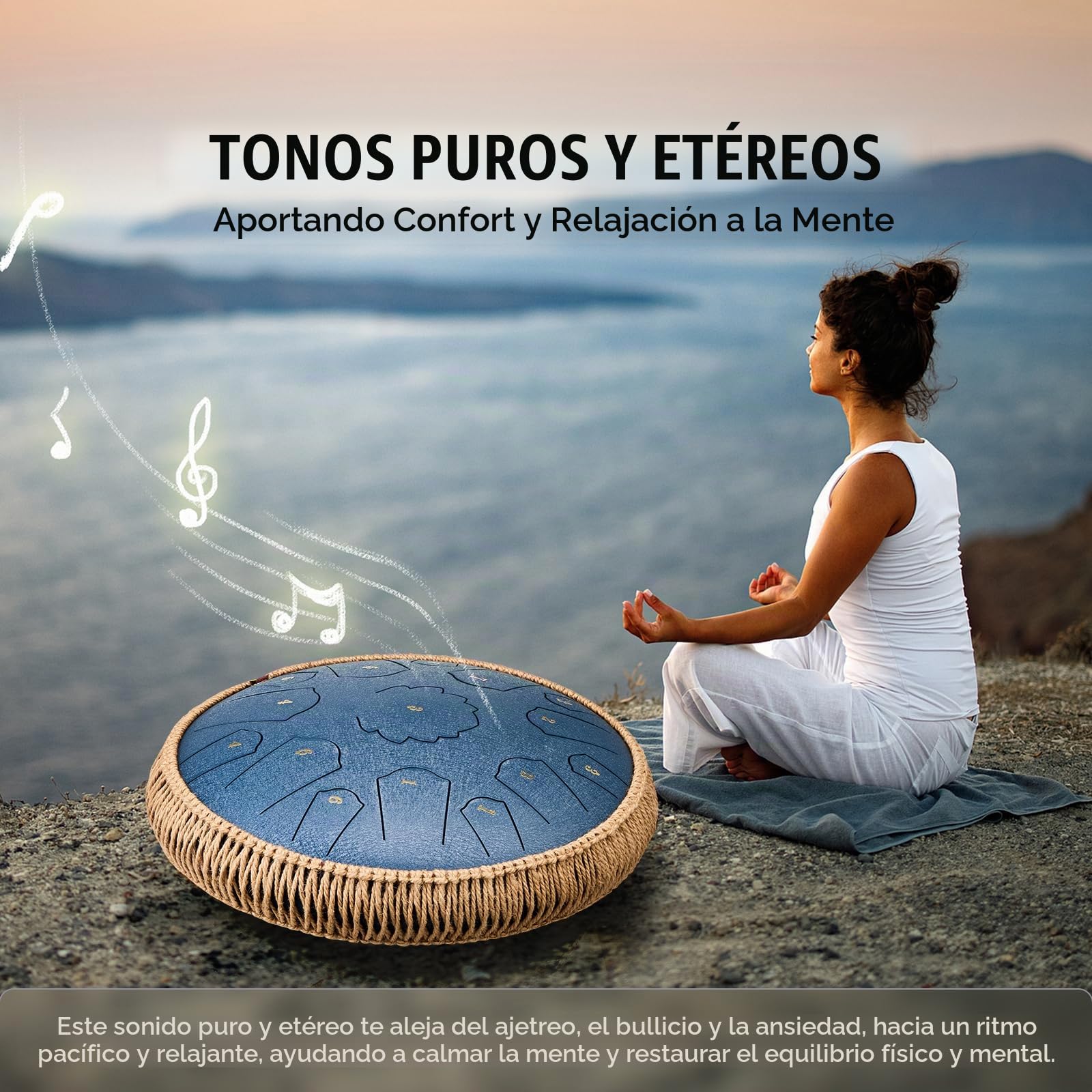 VEVOR Tambor de Lengüeta de Acero 356 mm 15 Notas Tambor de Mano D Mayor Tambor con 2 Mazos y Bolsa de Transporte Instrumento de Percusión de Tambor de Mano para Educación Musical y Yoga, Azul