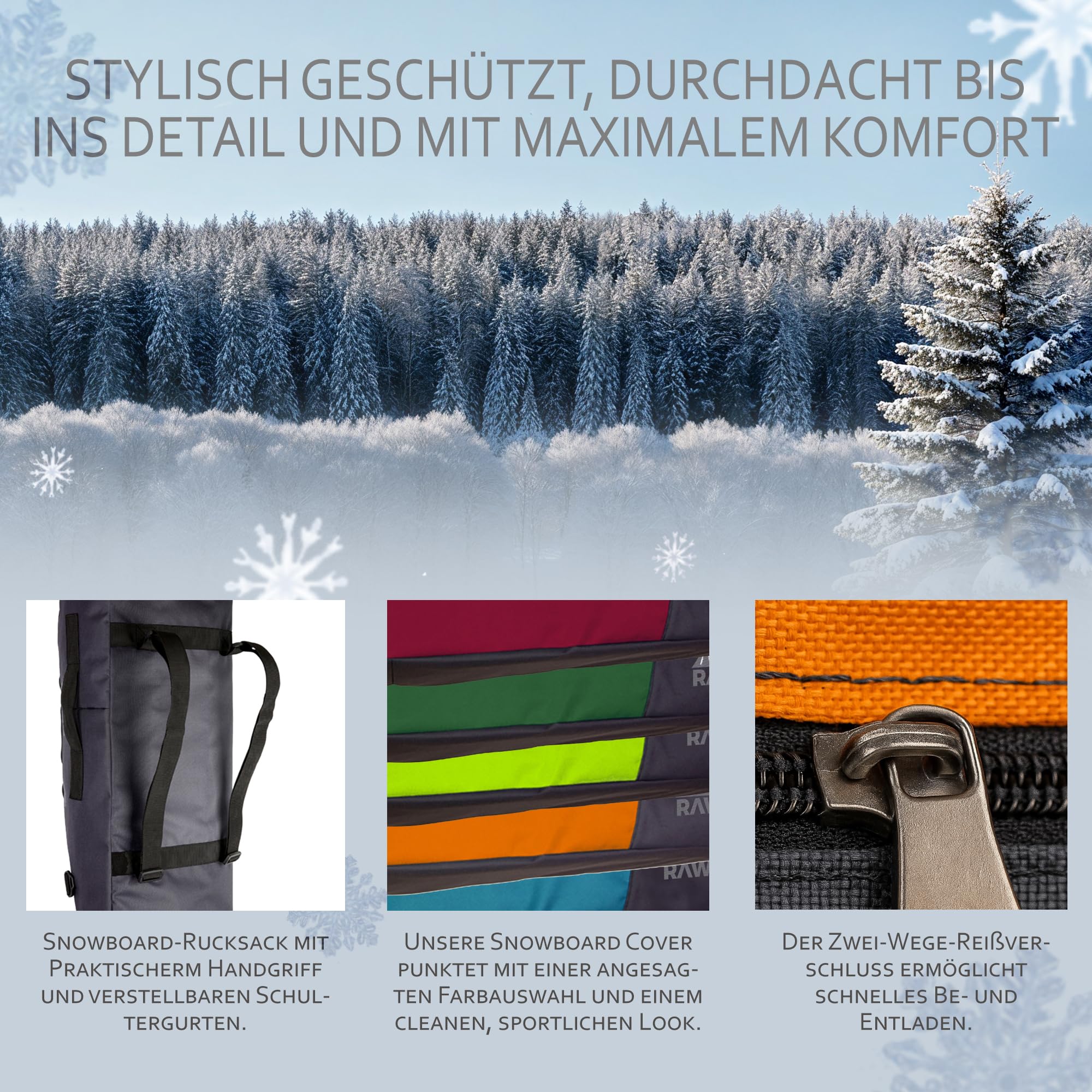 BambiniWelt by Rafael K. Snowboard Tasche - wasserdichte Snowboardtasche - Snowboard Rucksack mit stabilem Reißverschluss - Boardbag für Board, Helm & Schuhe - Hauptfach mit separaten Bereichen