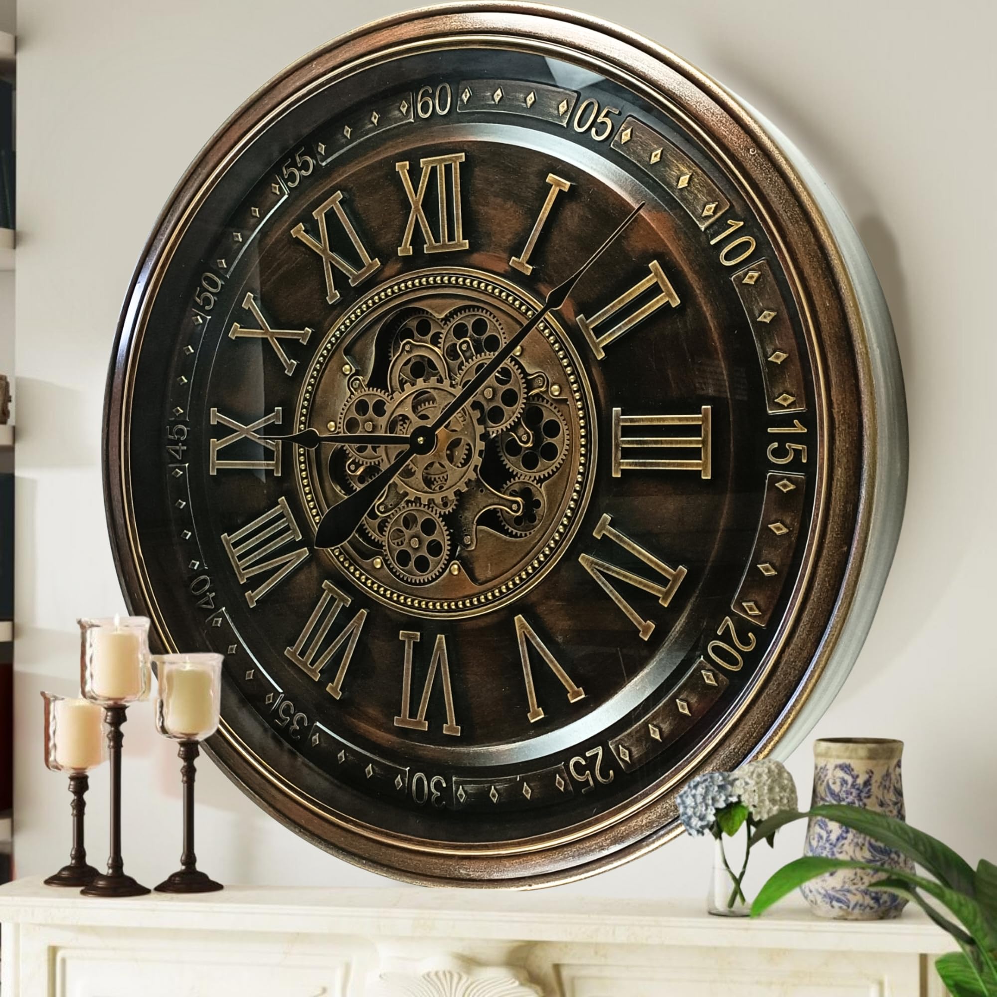 THE GEARS CLOCK Real Moving Gear Horloge murale Irland Line Bronze antique 80 cm