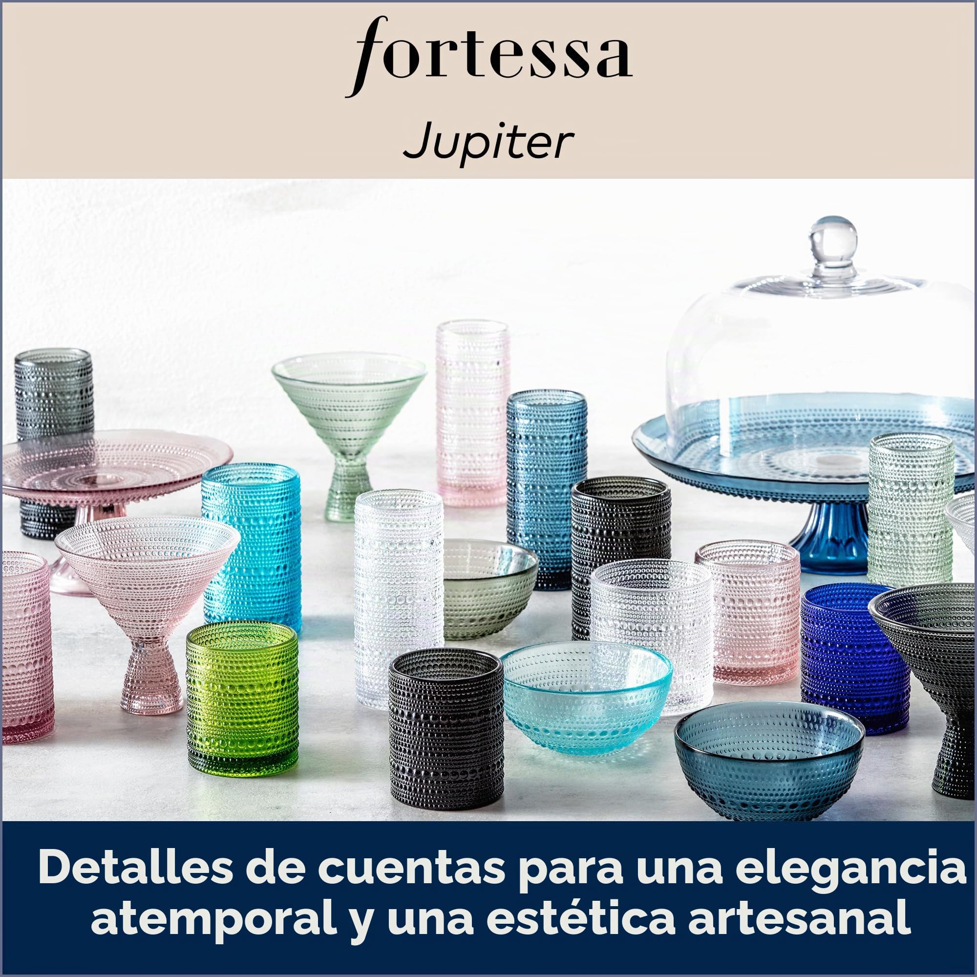 Fortessa D&V Jupiter - Juego de 6 vasos dobles de estilo antiguo, 10 onzas, aciano