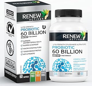 NEW! Renew Actives Probiotics 60 Billion CFU with MAKTREK Bi-Pass Technology, Probiotics Made to Survive Stomach Acid with Advanced Absorption for Digestive Health, Immunity, & 60 Capsules!