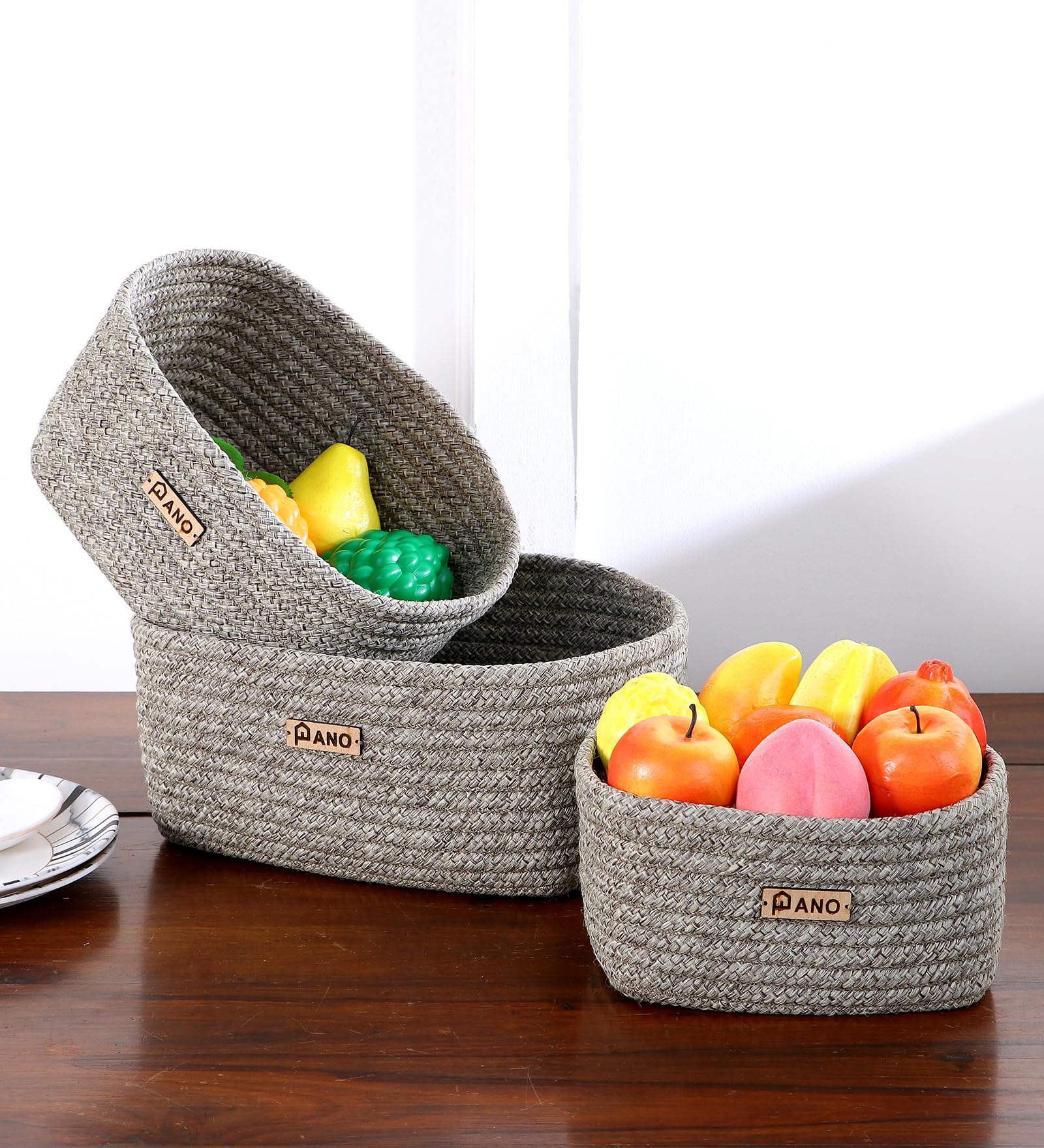 Pano Harmony Polypropylene Storage Rectangular Baskets | Storage Basket for Home & Kitchen | Polypropylene Basket | Basket As Gift Hamper Basket (Light Grey), Harmony Storage Basket Set of 3-image-37