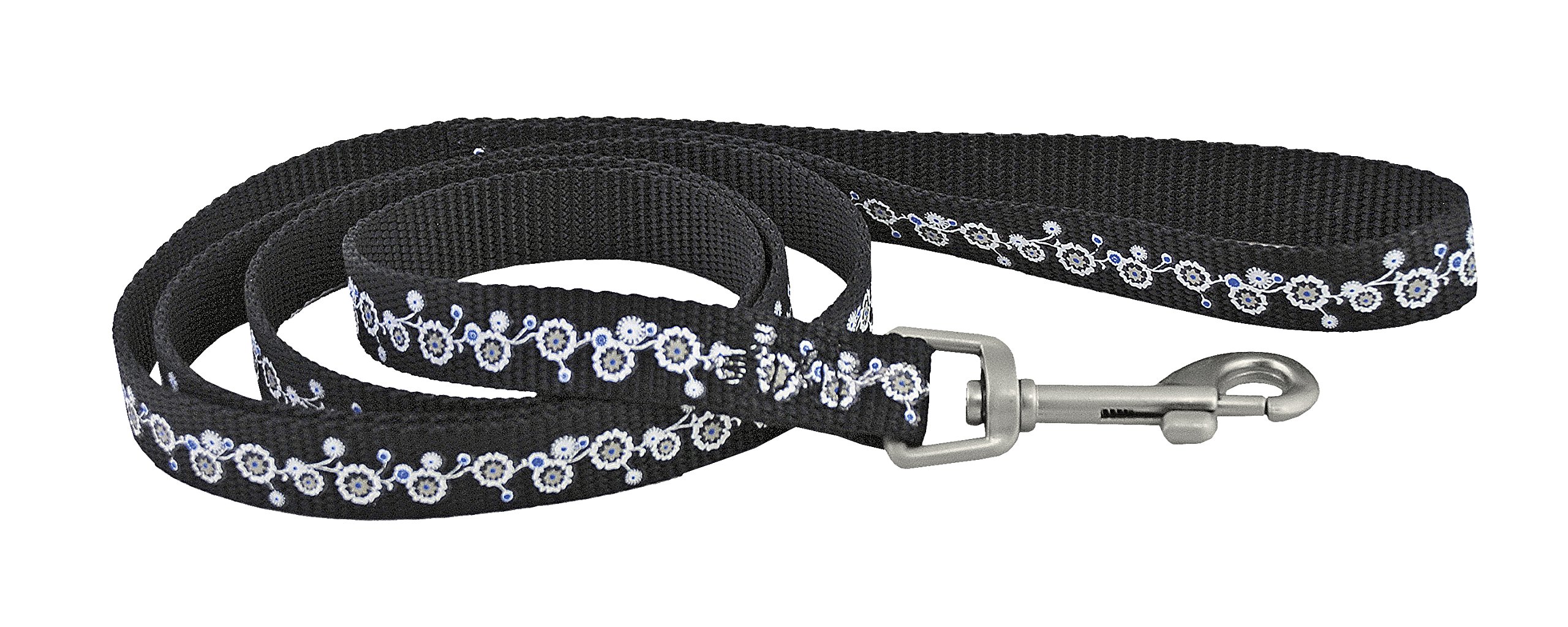 Chapuis Flowers Upholstery Nylon Webbing Dog Lead Black Width 20 mm Length 1.20 m Size M