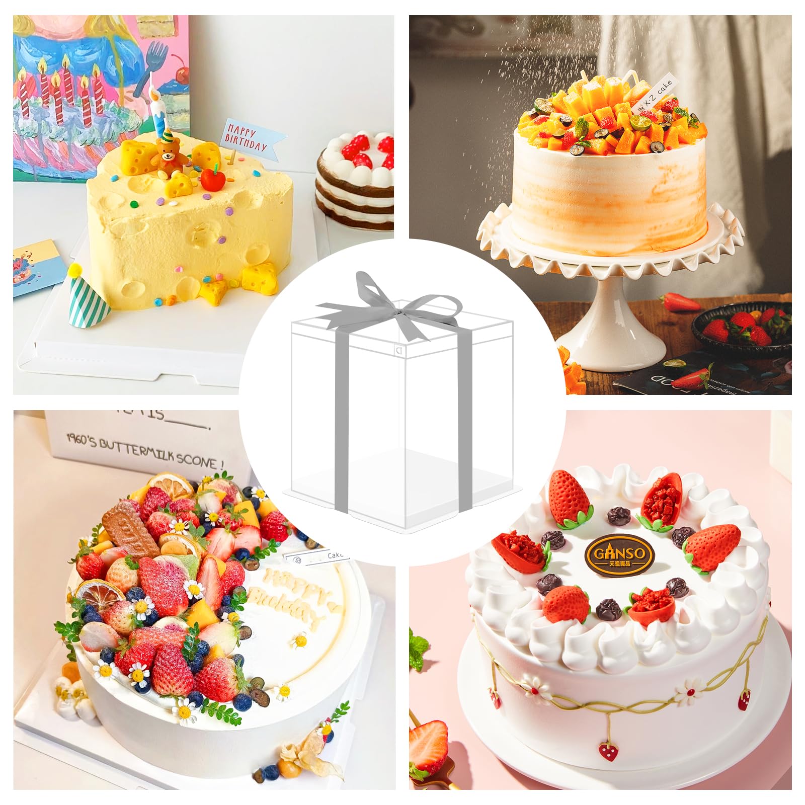 XININSUN 6 scatole alte per torte in PET trasparente con nastro, 20 x