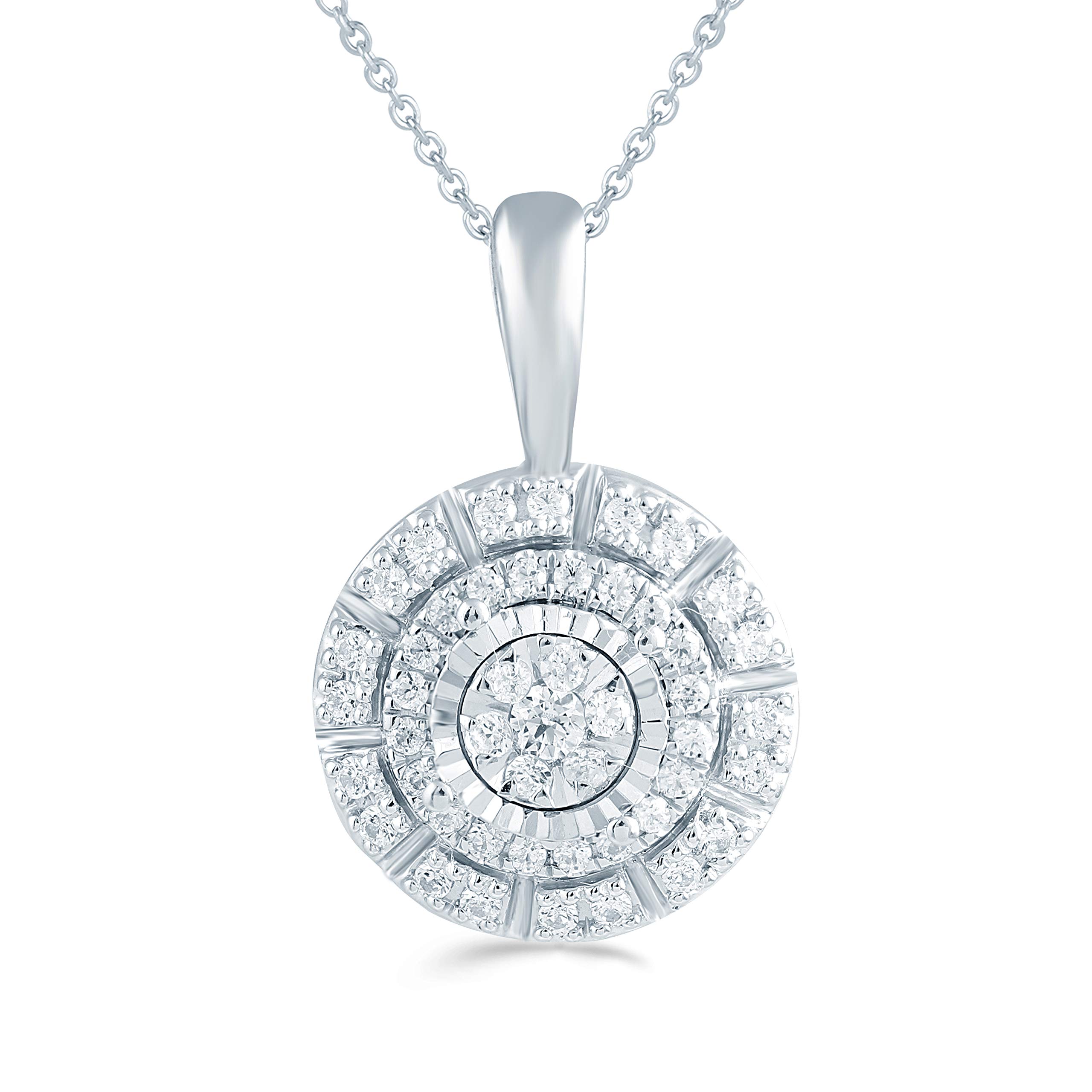 Fifth and Fine1/4ct tw Diamond Round Cluster Fashion Pendant in Sterling Silver with 18" cable chain