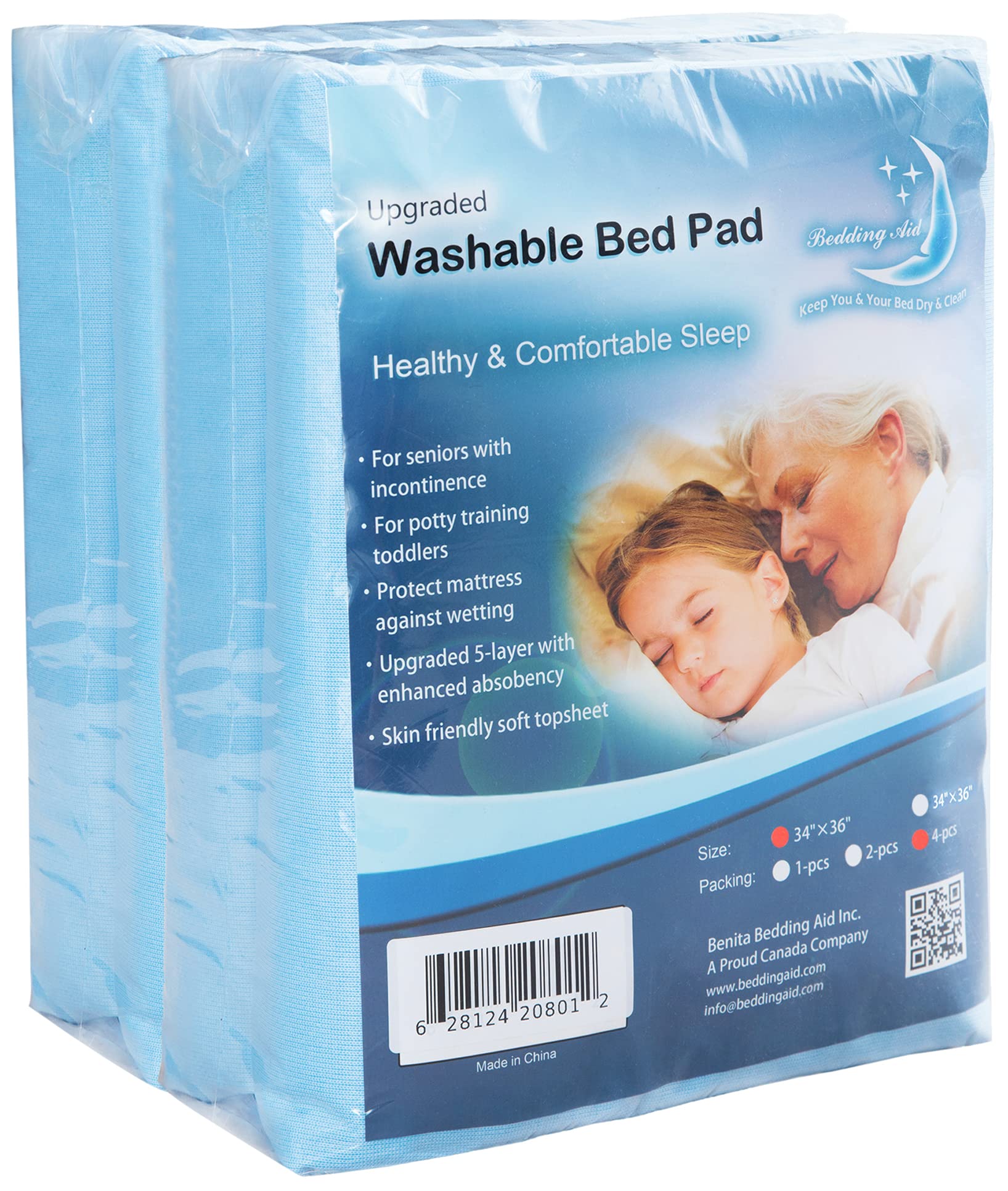 Waterproof Incontinence Pads Super Absorbent Washable & Reusable for Bed Mattress Protection for Adult & Kids (86 x 91 cm, Pack of 4)