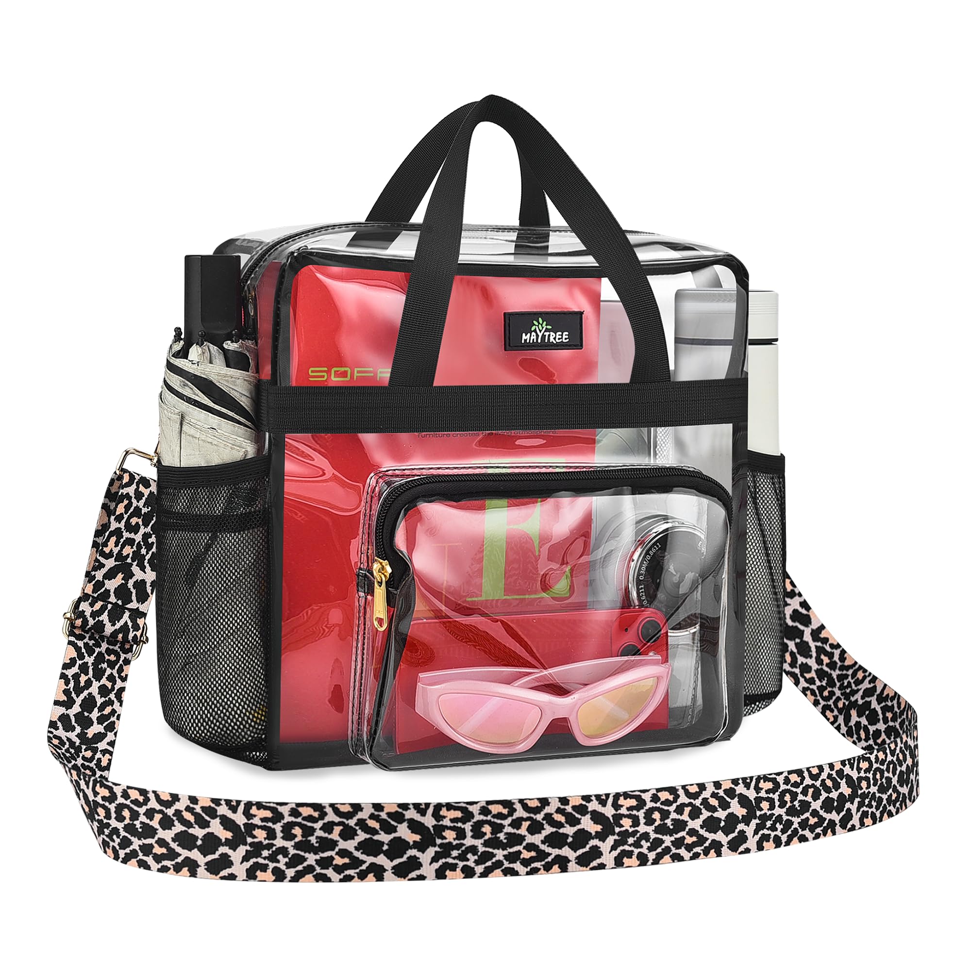 MAY TREE Clear Bag for Stadium Events 12×6×12 Clear Tote Lunch Bag with Reinforced Straps for Work, Sporting Events and Gym