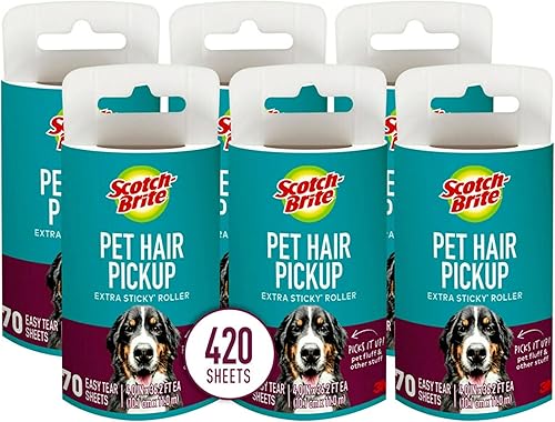 Scotch-Brite Pet - Rodillo de pelusa extra adhesivo para pelo de mascotas, muebles y ropa, 6 recambios de rodillos, 420 hojas, 839RFS-70, color