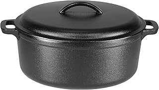 Amazon Basics Round Pre-Seasoned Cast Iron Dutch Oven Pot with Lid and D...