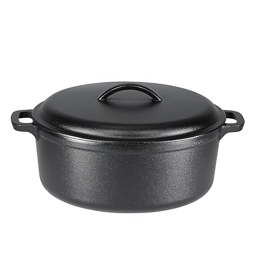 Amazon Basics Pre-Seasoned Cast Iron Dutch Oven Pot with Lid and Dual Handles, 7-Quart