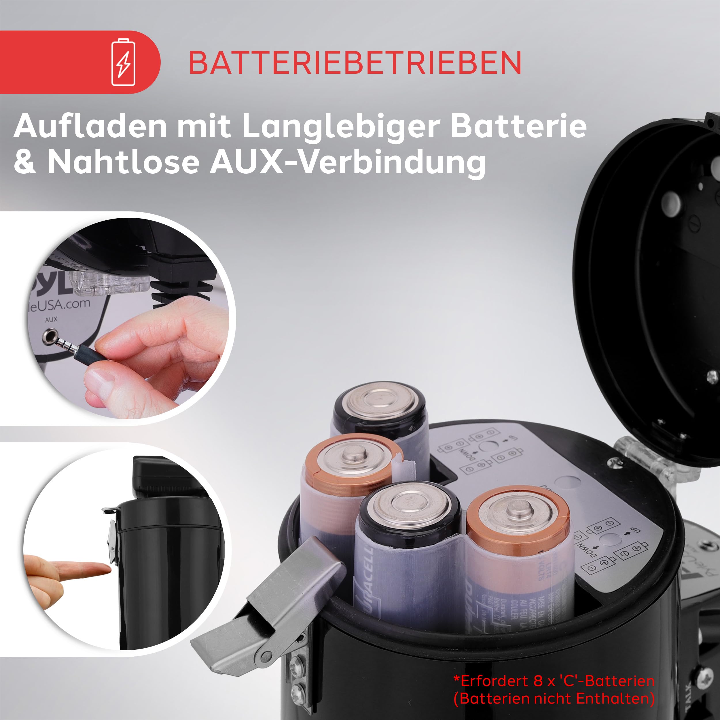 Pyle Megaphon mit Sirene & Mikrofon – 50W Lautsprecher, Aux-Eingang, tragbar, Ideal für Anfeuerung & Outdoor-Einsatz, ergonomisch & robust, mit MP3-Wiedergabe
