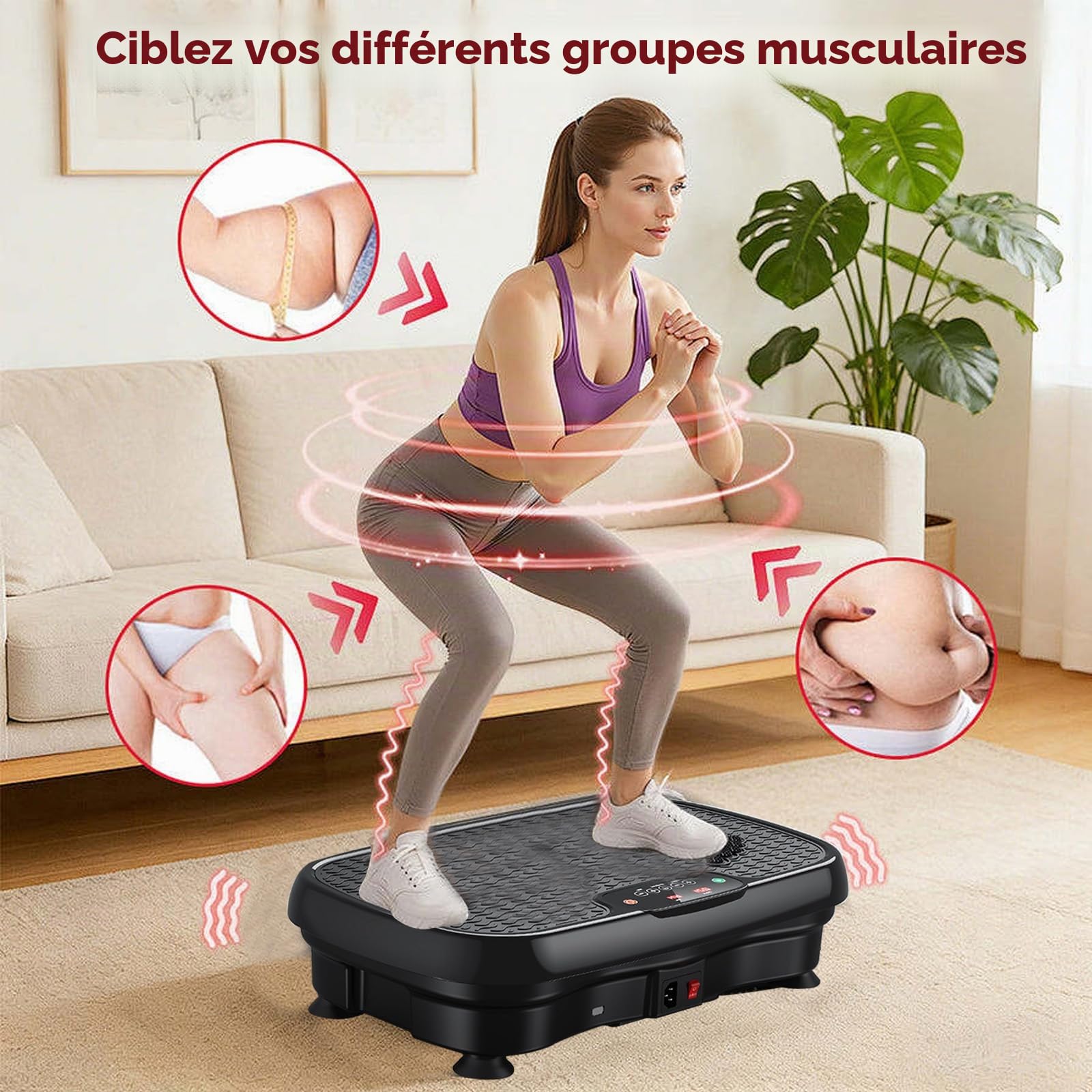 Plateforme vibrante pour la Maison, avec 120 Niveaux d'intensité et 5 Modes, livrée avec 2 Bandes de résistance et Une télécommande, pour la Perte de Poids et Le renforcement Musculaire