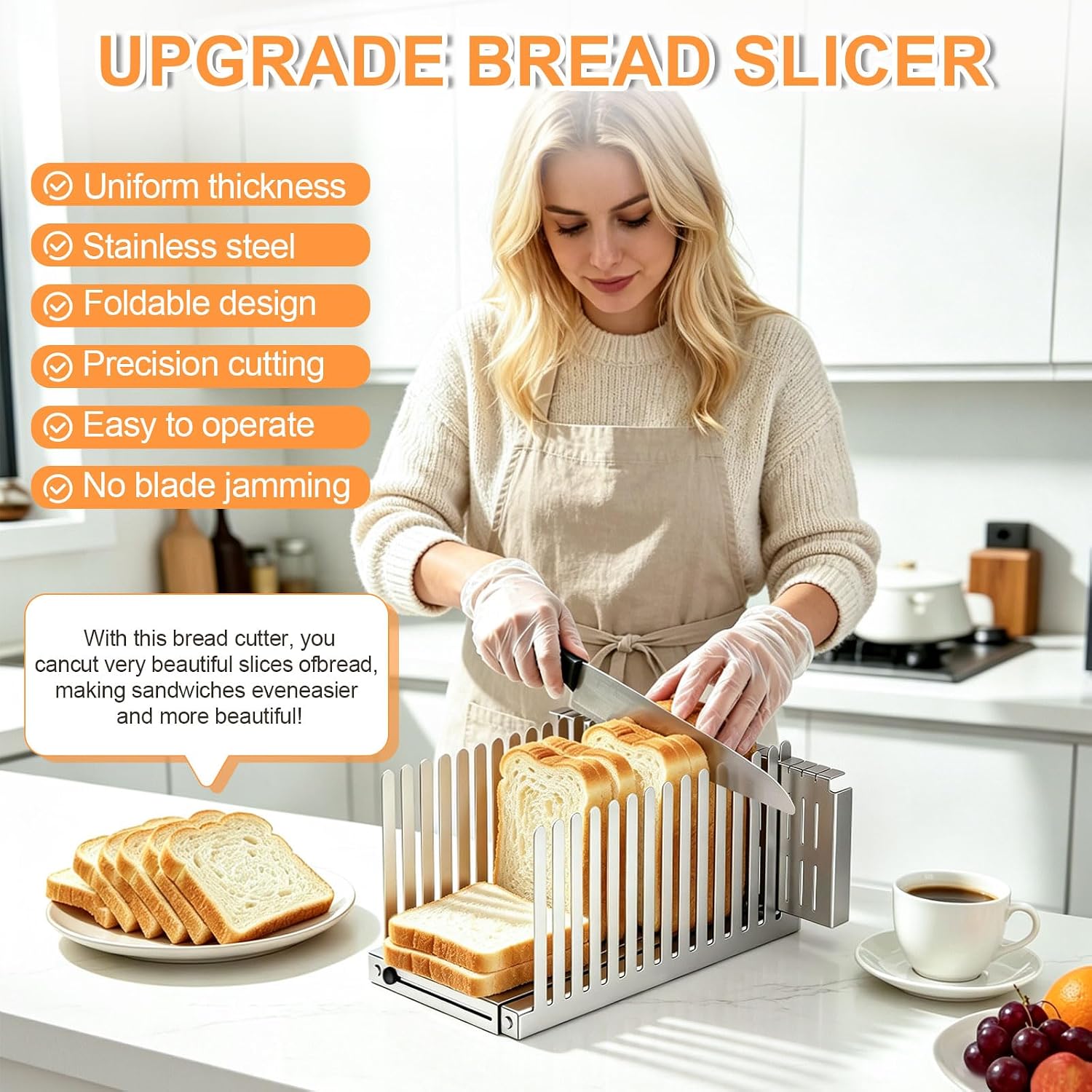 Bread Slicer for Homemade Bread - Upgrade Adjustable Stainless Steel Bread Cutter Board, Foldable Slicing Guide for Homemade Bread, Bagels, Toast, Bakery Kitchen Gadget Gift