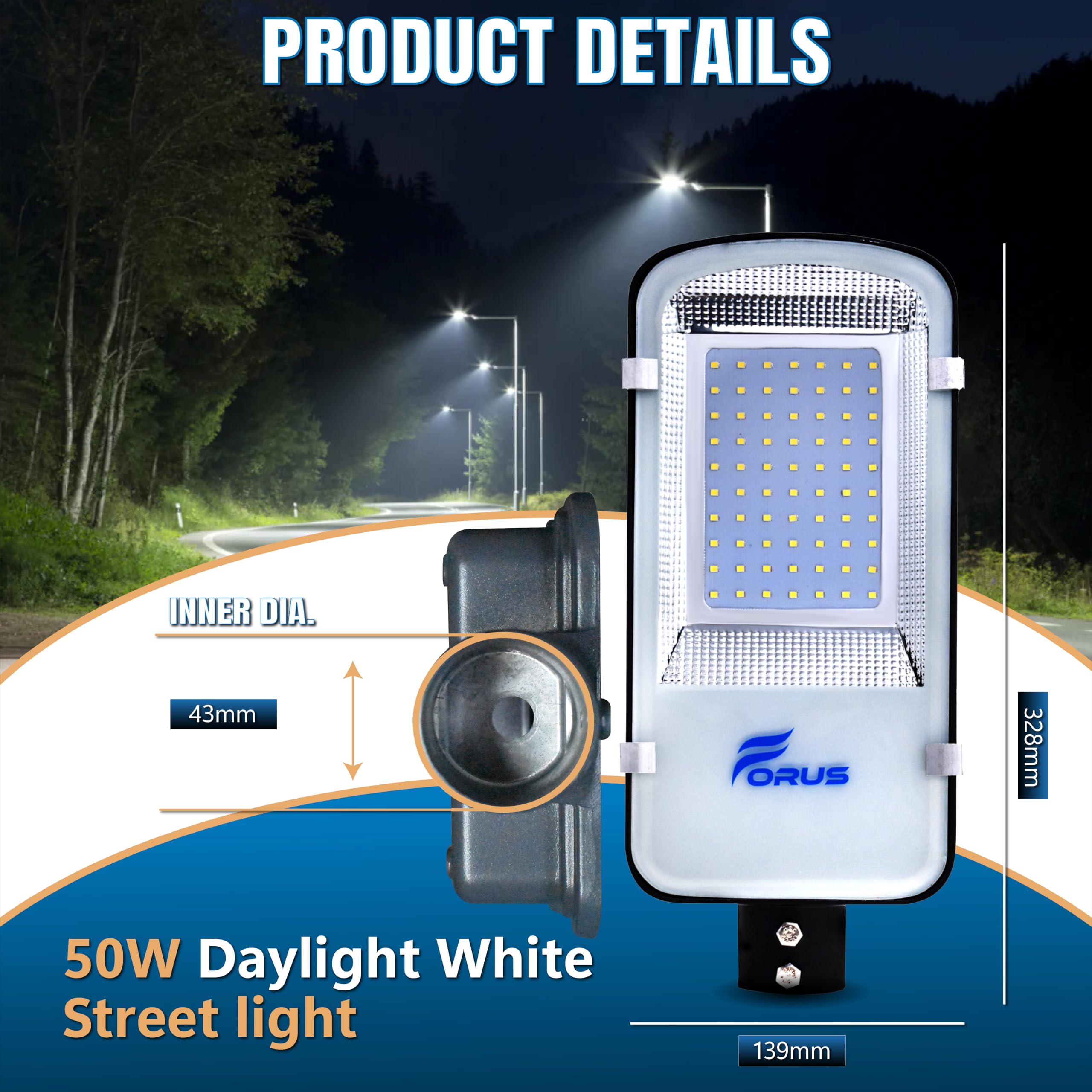 Forus LED Street Light - Waterproof & Bright -7